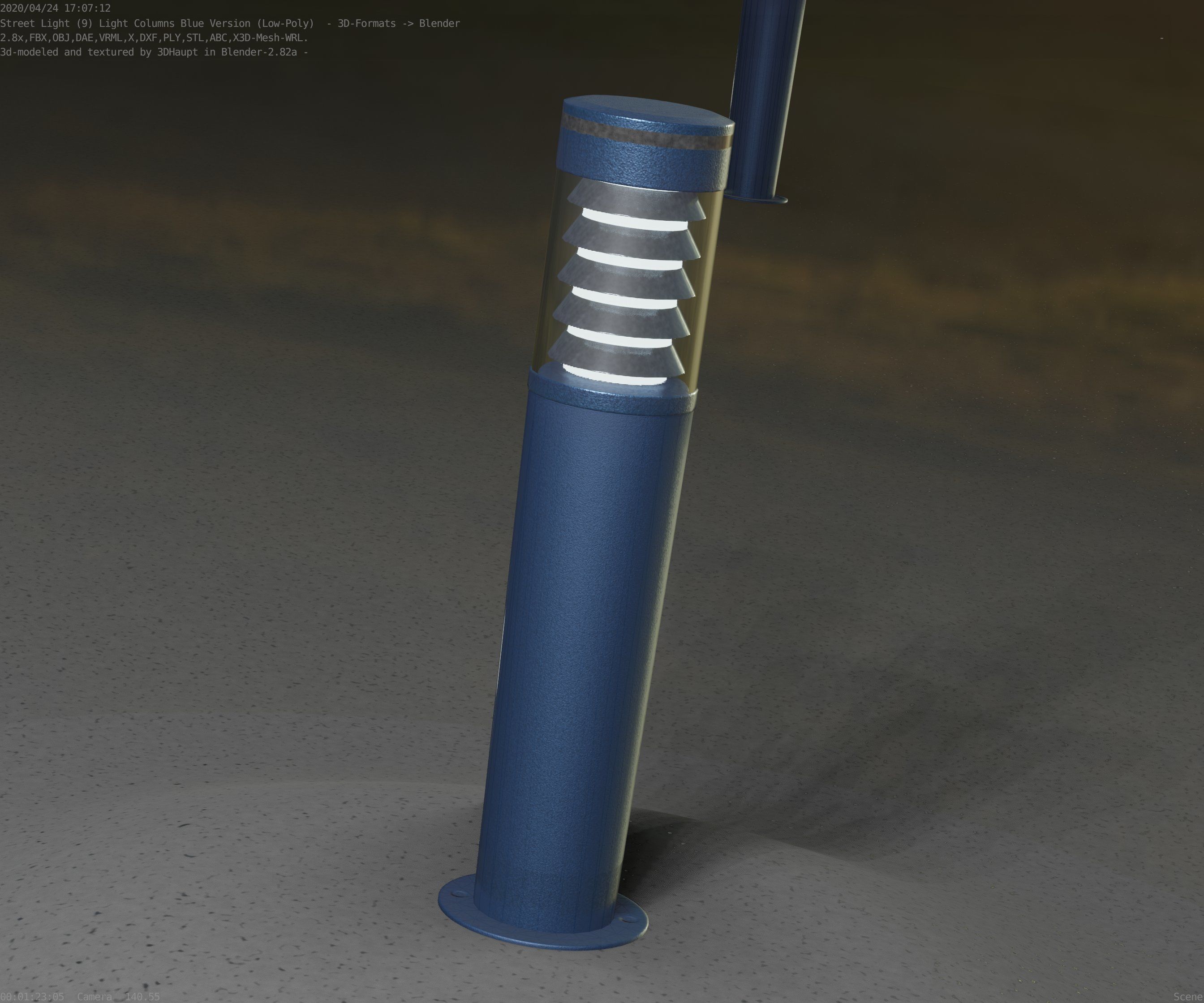 Low-Poly Blue Light Column 20 - Street Light Set-9 Low-poly 3D model_97