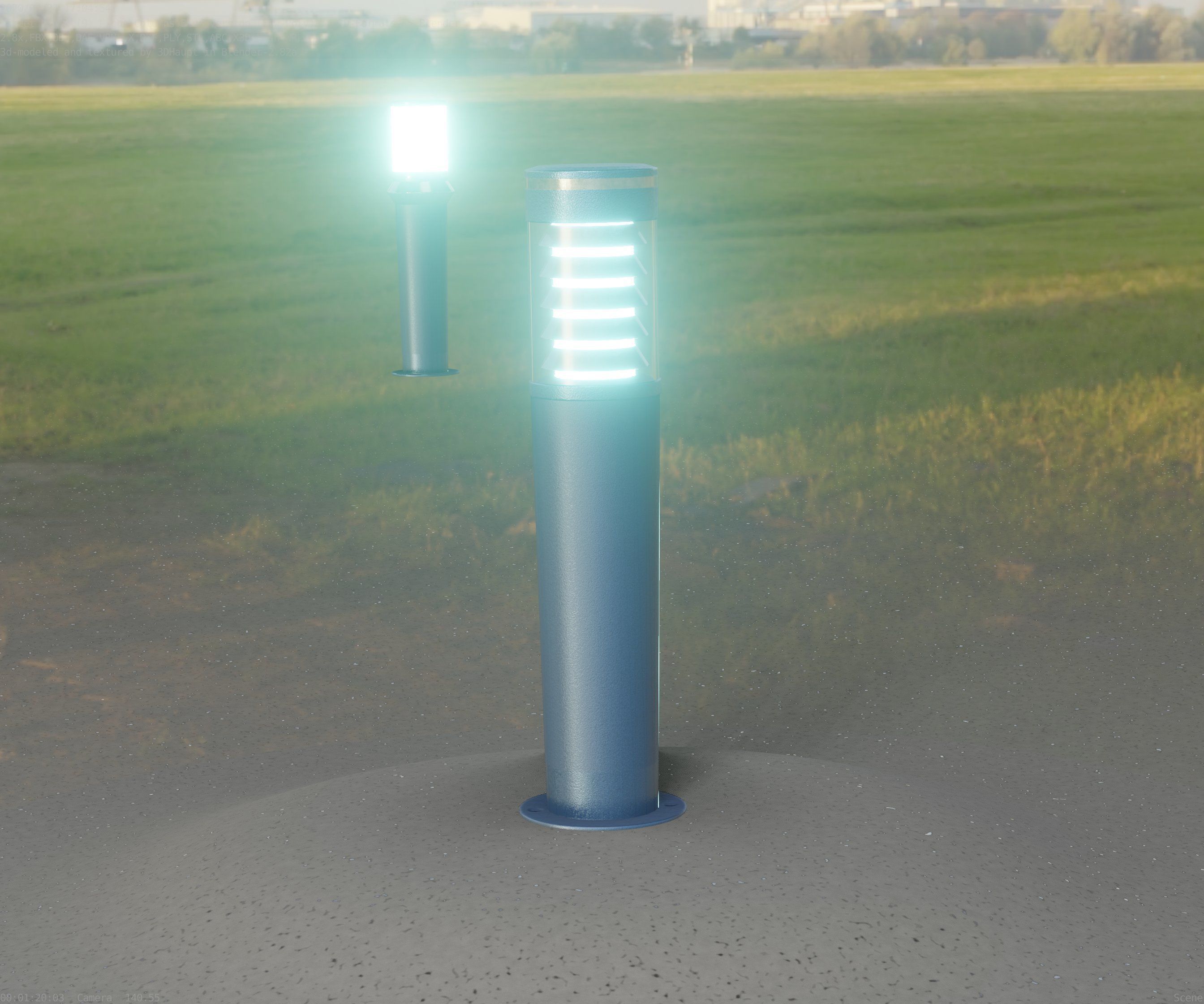 Low-Poly Blue Light Column 20 - Street Light Set-9 Low-poly 3D model_25