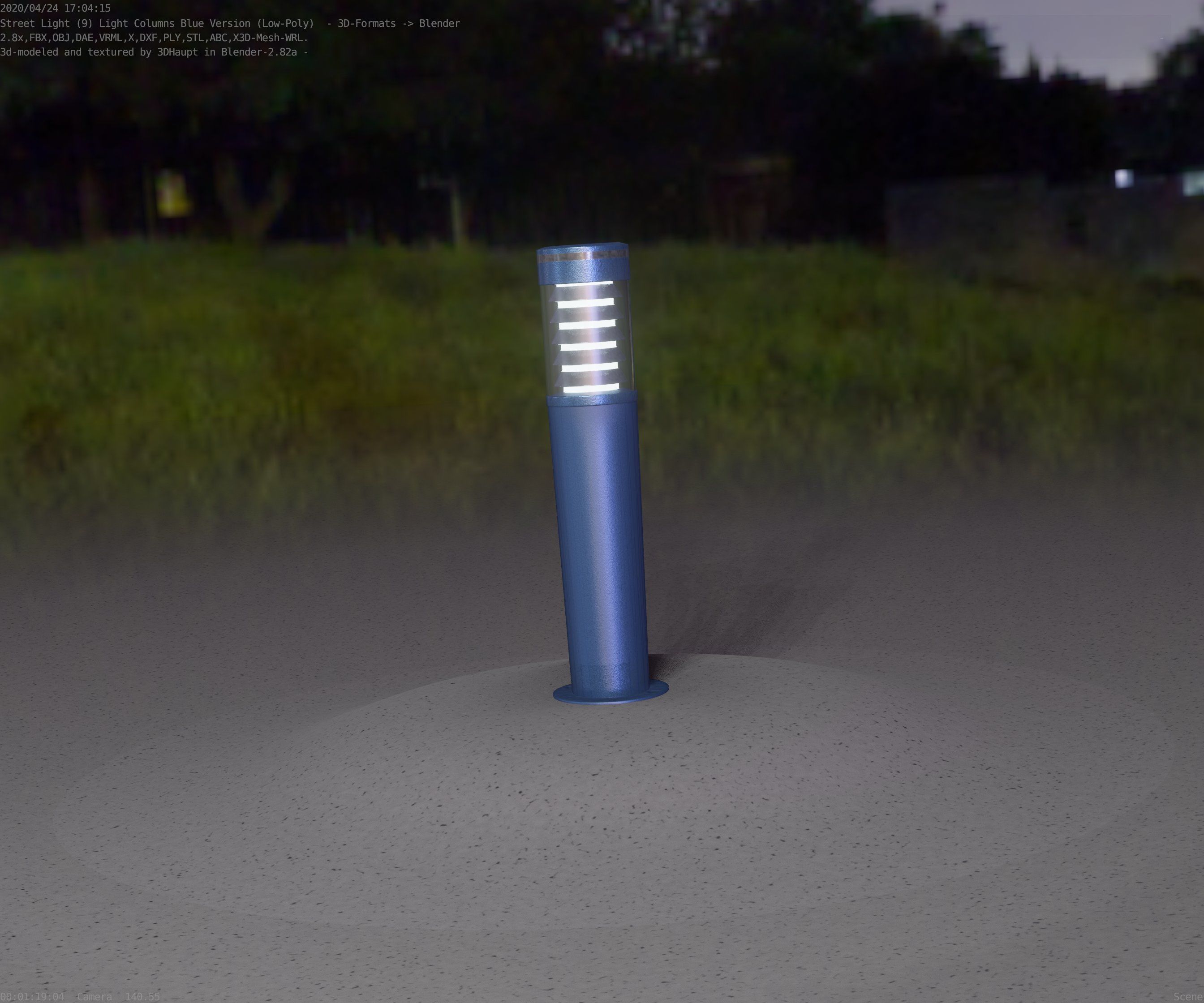 Low-Poly Blue Light Column 20 - Street Light Set-9 Low-poly 3D model_12
