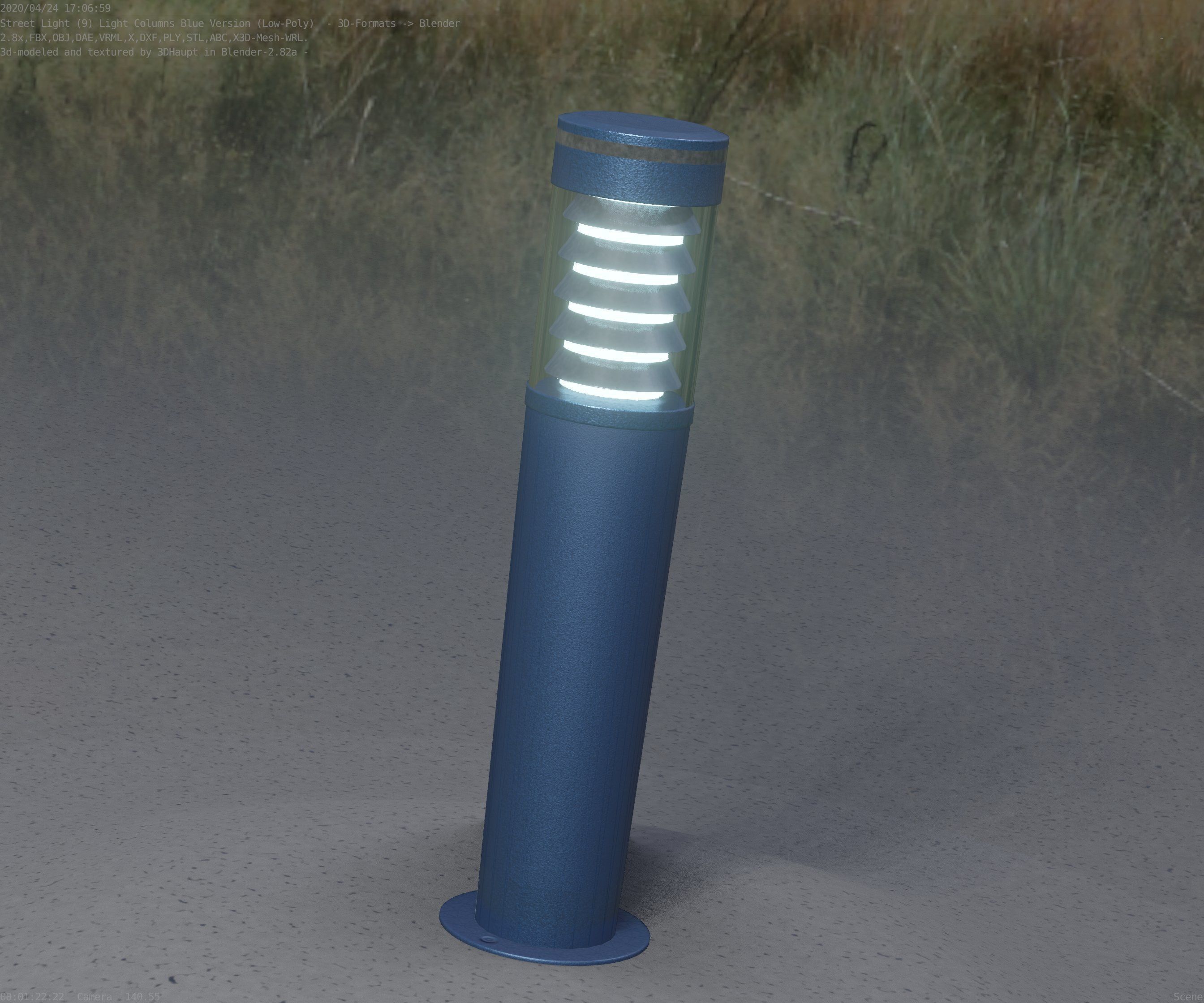 Low-Poly Blue Light Column 20 - Street Light Set-9 Low-poly 3D model_91