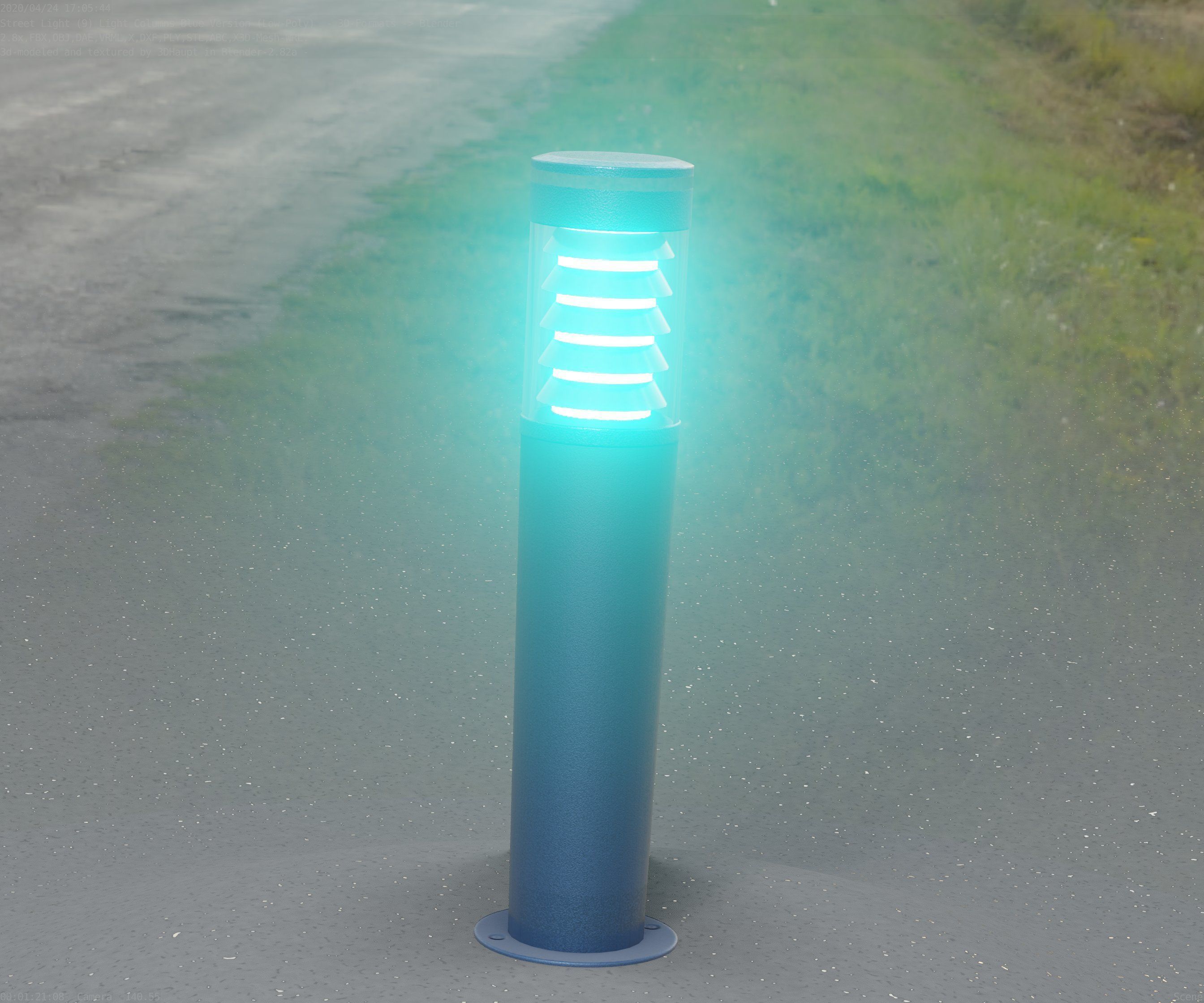 Low-Poly Blue Light Column 20 - Street Light Set-9 Low-poly 3D model_53