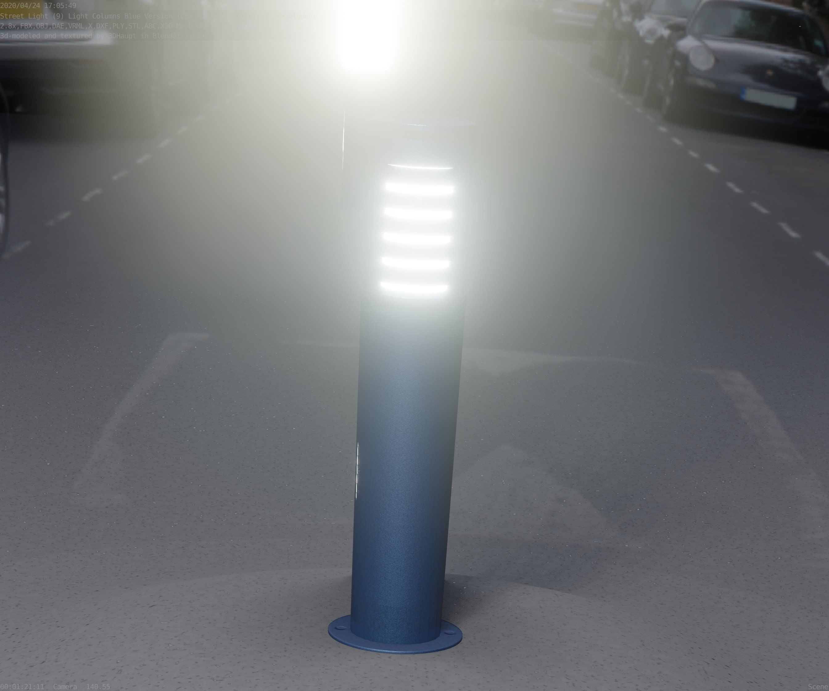 Low-Poly Blue Light Column 20 - Street Light Set-9 Low-poly 3D model_56