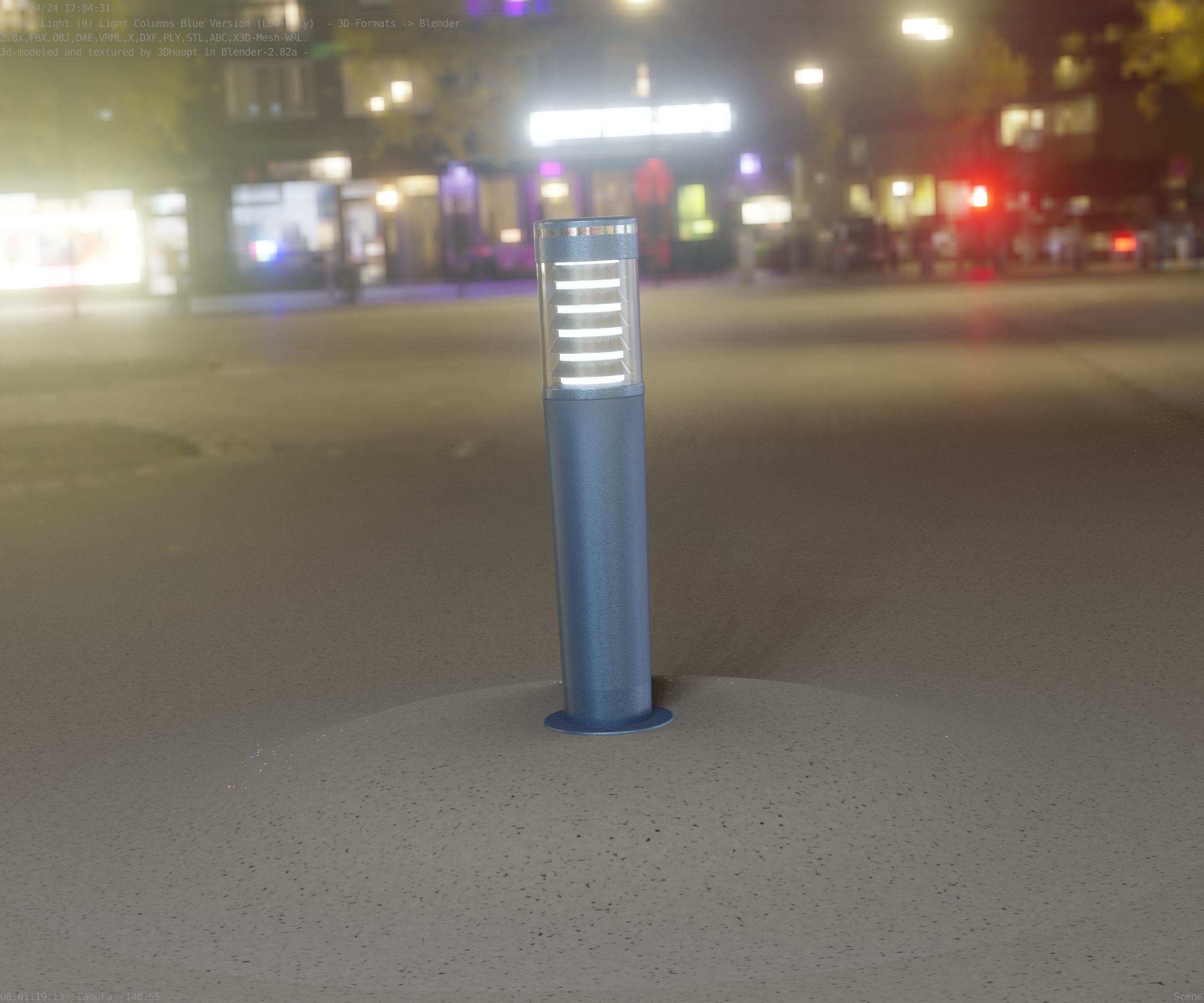 Low-Poly Blue Light Column 20 - Street Light Set-9 Low-poly 3D model_21