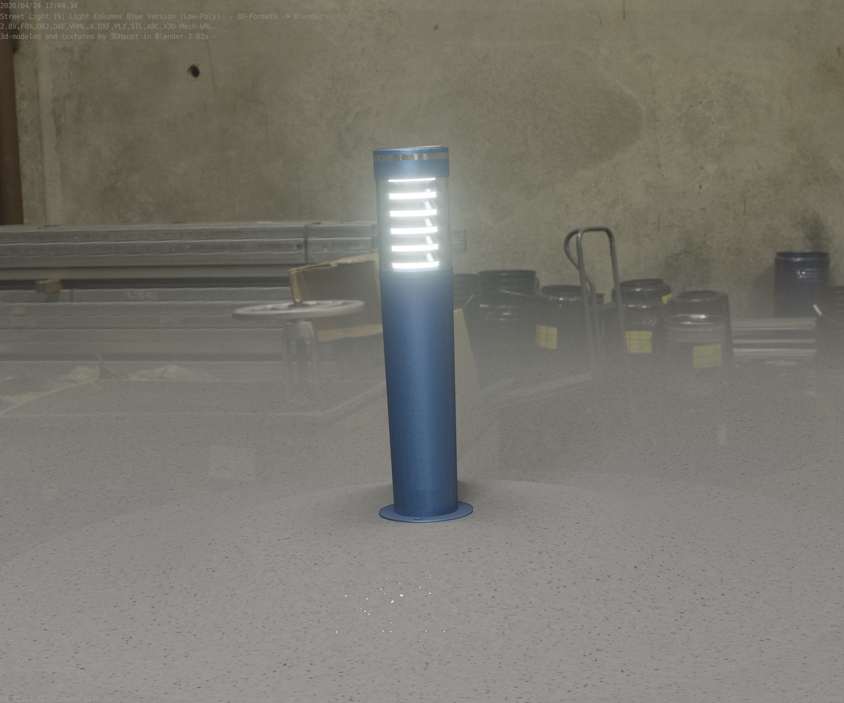 Low-Poly Blue Light Column 20 - Street Light Set-9 Low-poly 3D model_3