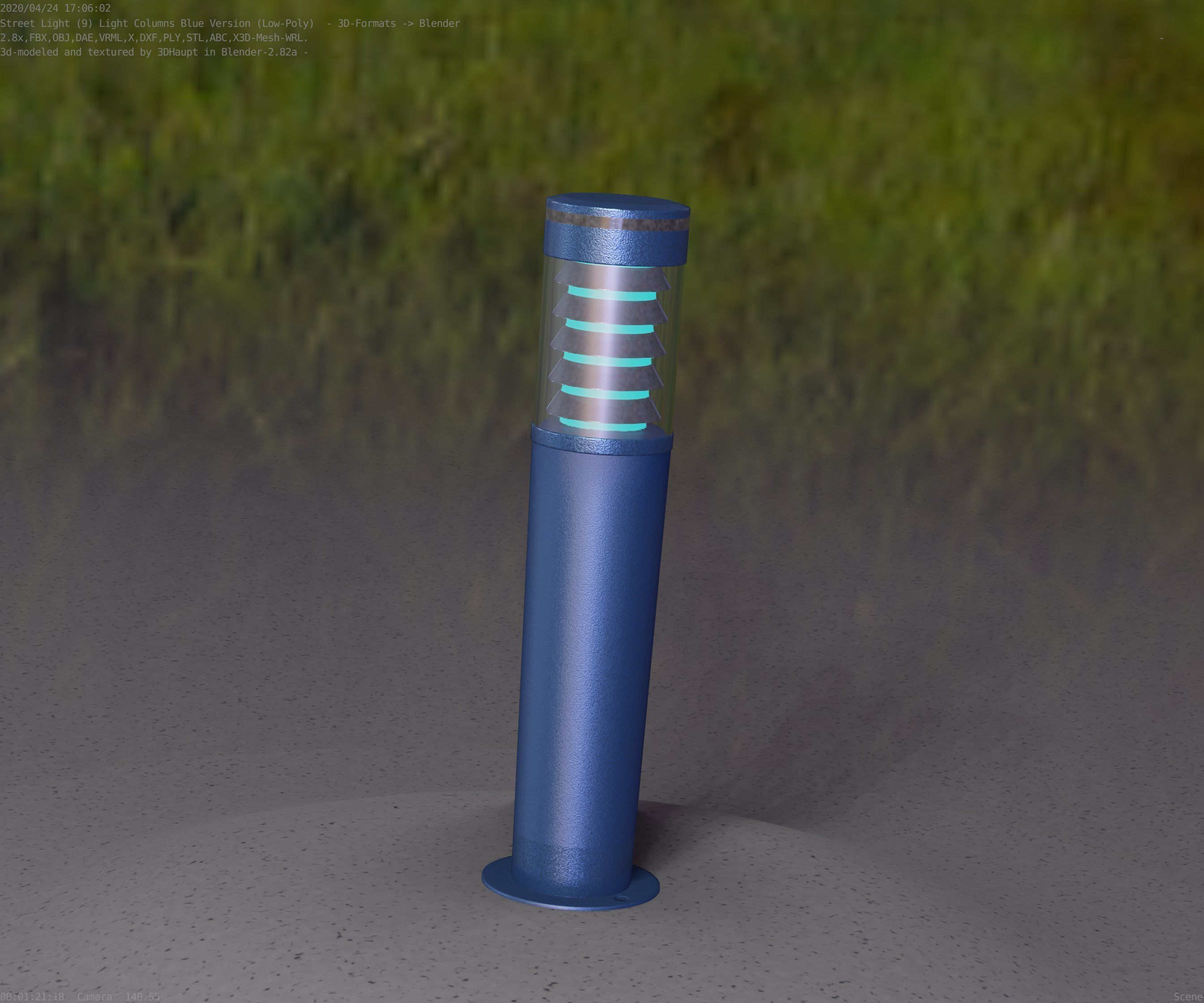 Low-Poly Blue Light Column 20 - Street Light Set-9 Low-poly 3D model_63