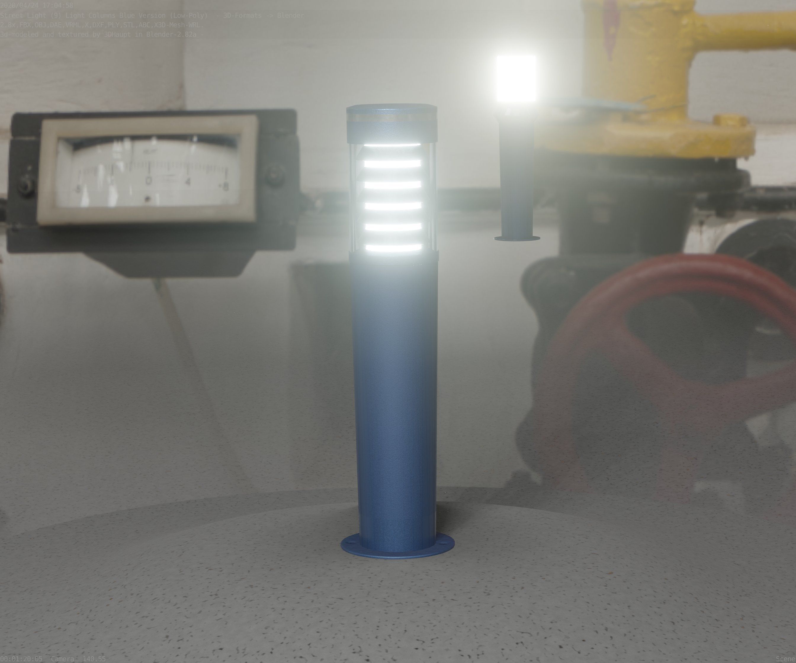 Low-Poly Blue Light Column 20 - Street Light Set-9 Low-poly 3D model_27