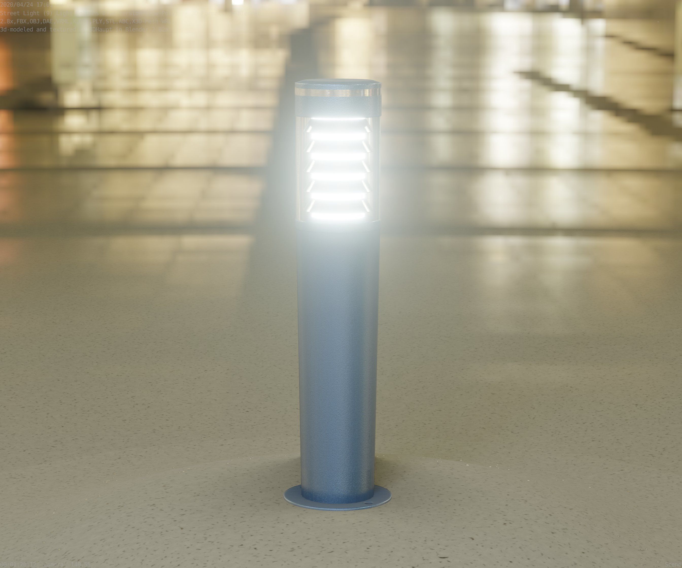 Low-Poly Blue Light Column 20 - Street Light Set-9 Low-poly 3D model_34