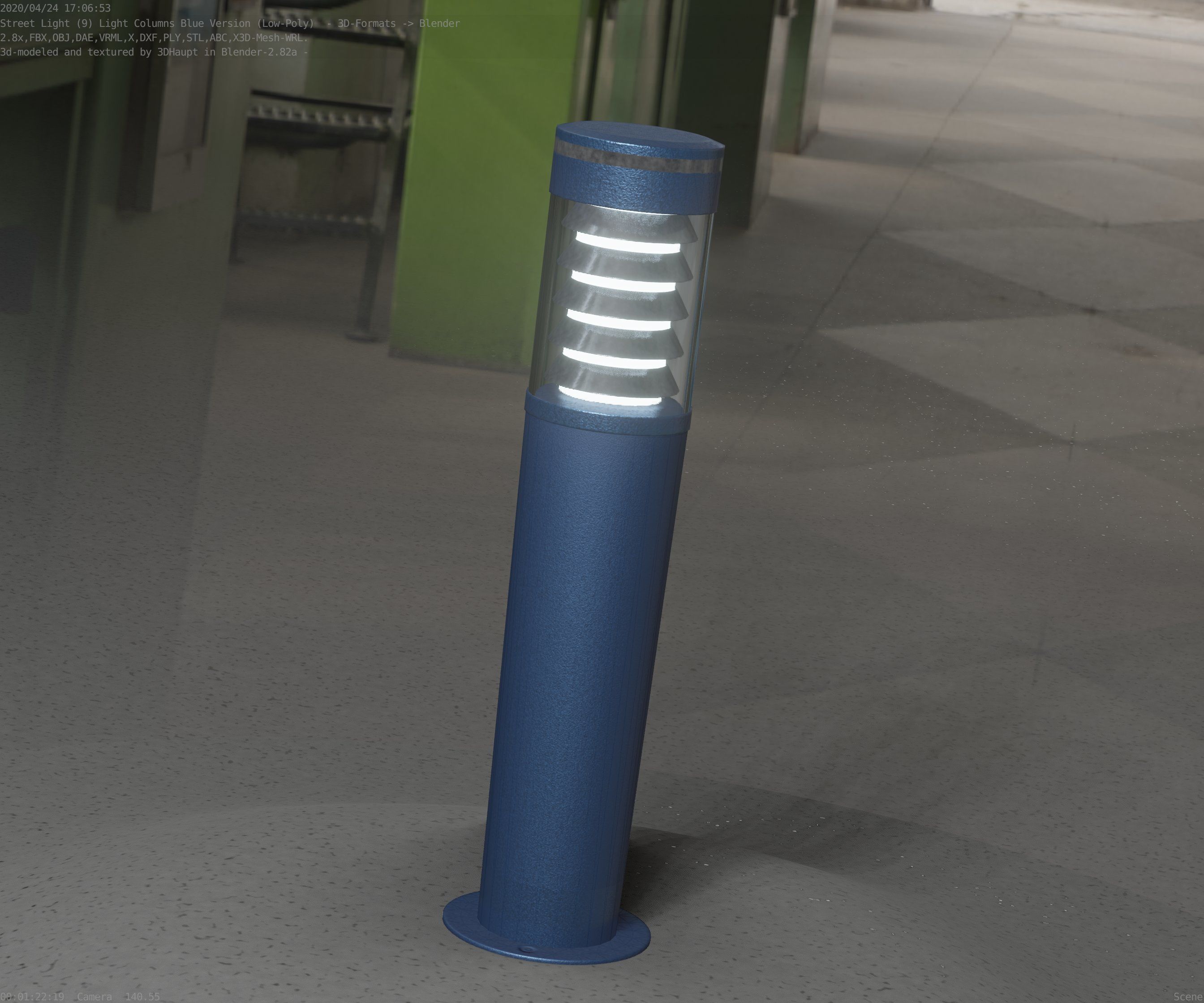 Low-Poly Blue Light Column 20 - Street Light Set-9 Low-poly 3D model_88