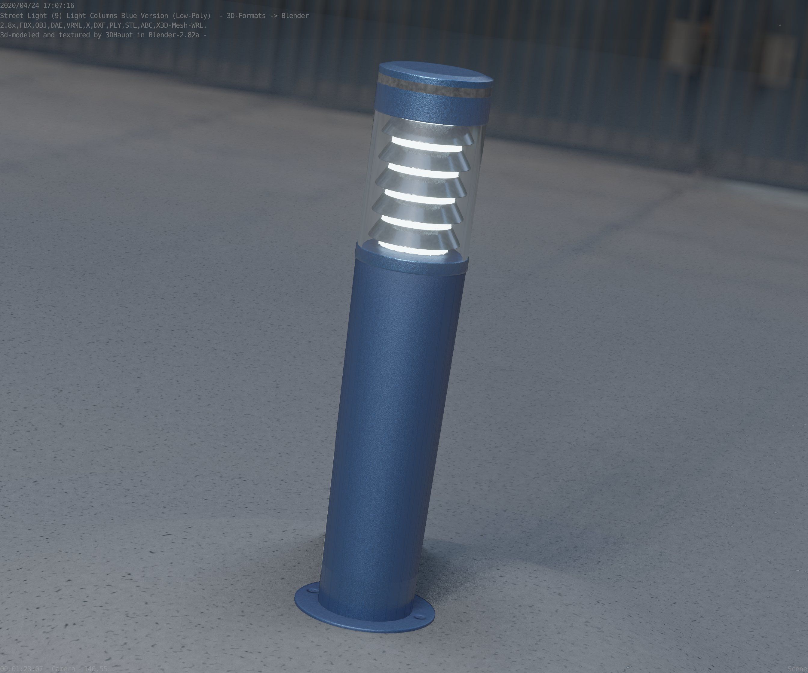 Low-Poly Blue Light Column 20 - Street Light Set-9 Low-poly 3D model_99