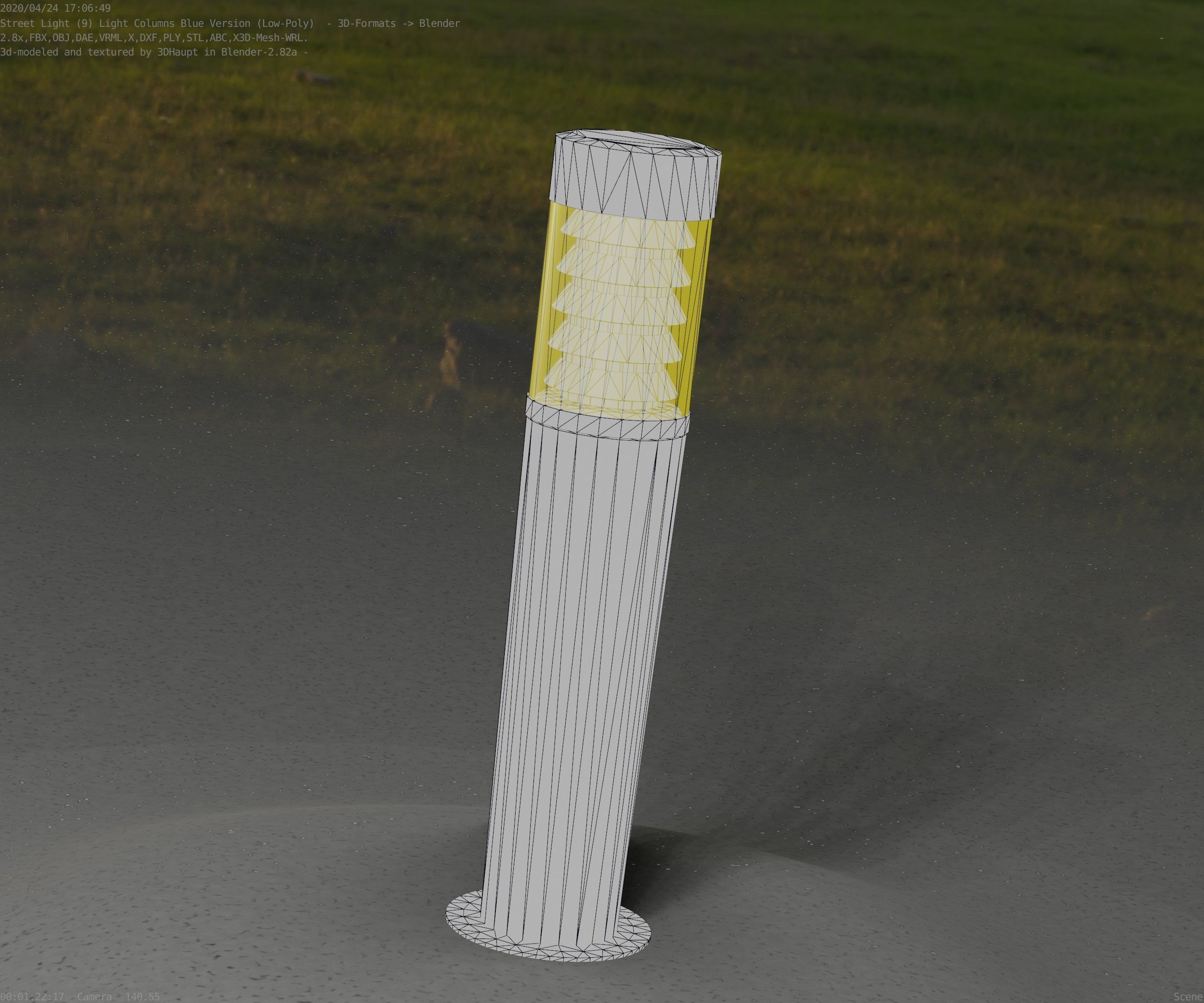 Low-Poly Blue Light Column 20 - Street Light Set-9 Low-poly 3D model_86