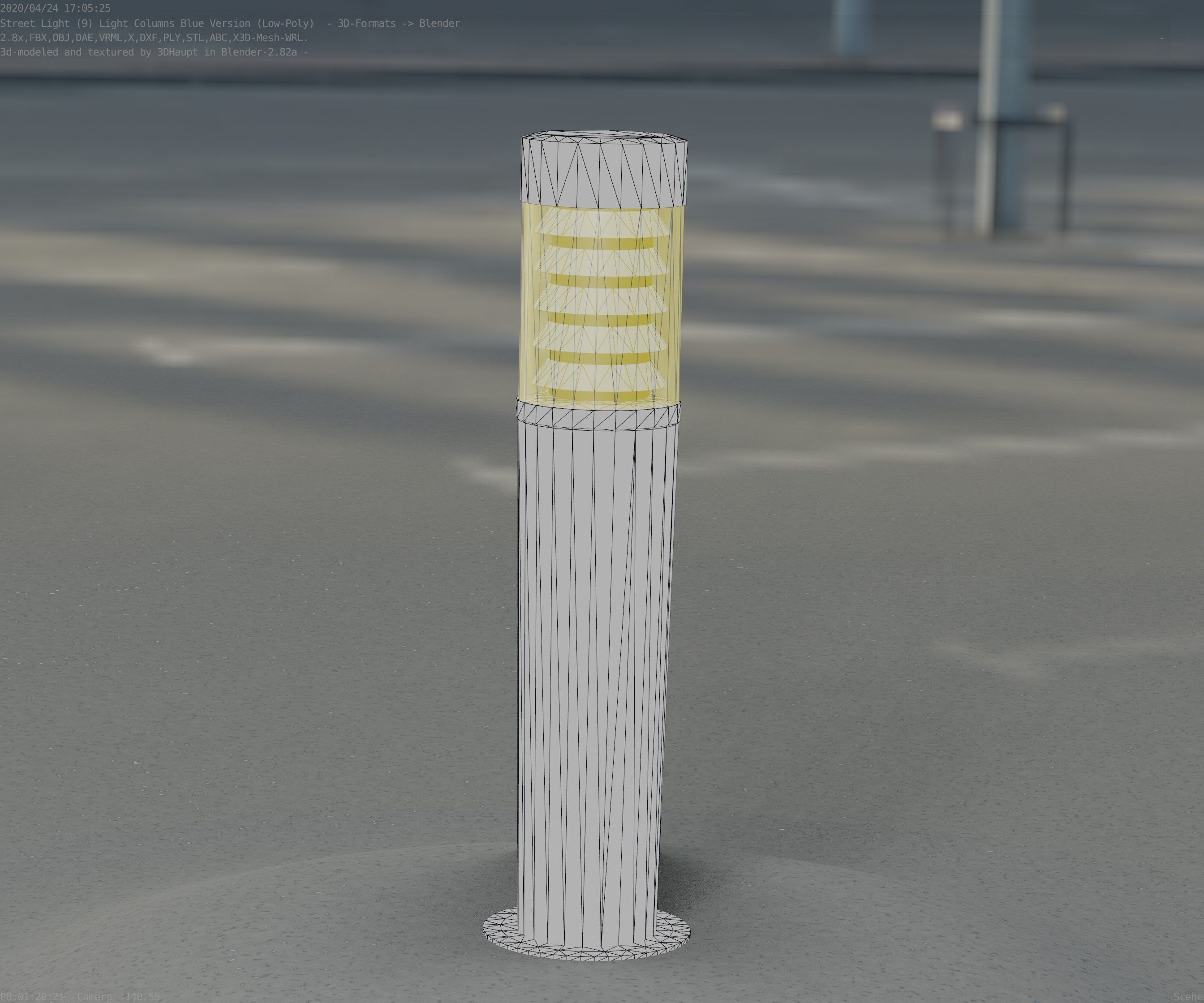 Low-Poly Blue Light Column 20 - Street Light Set-9 Low-poly 3D model_1
