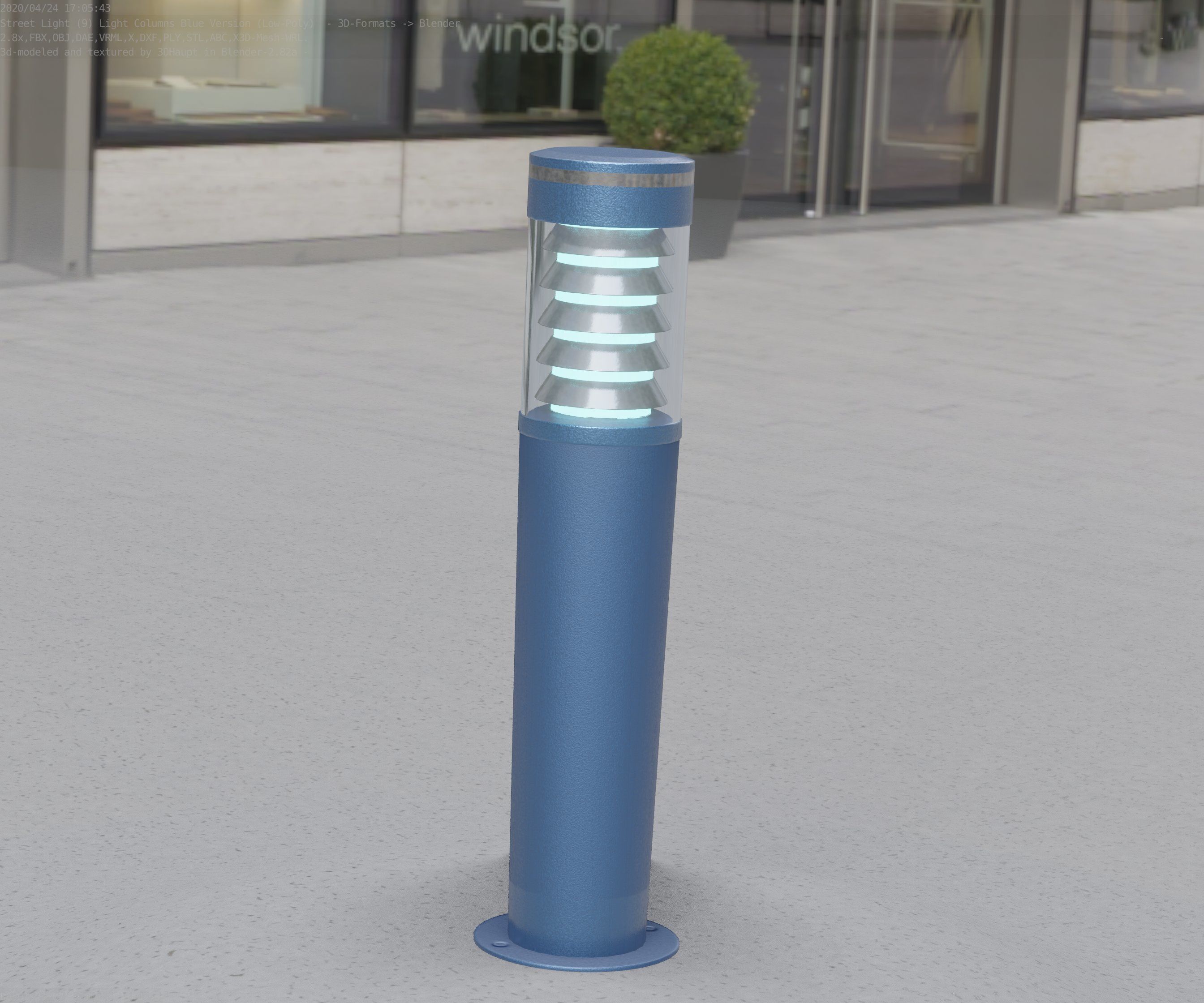 Low-Poly Blue Light Column 20 - Street Light Set-9 Low-poly 3D model_52
