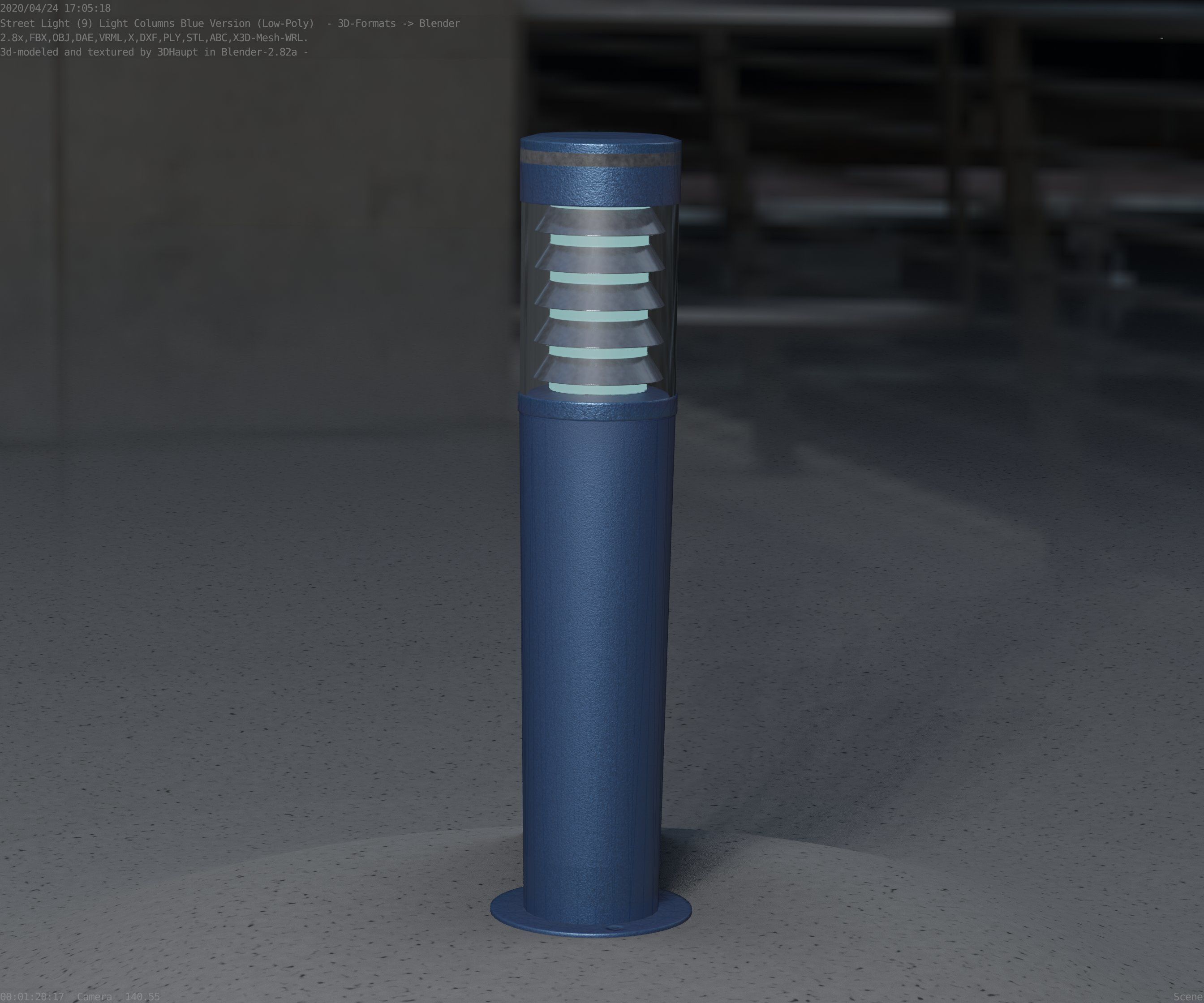 Low-Poly Blue Light Column 20 - Street Light Set-9 Low-poly 3D model_39