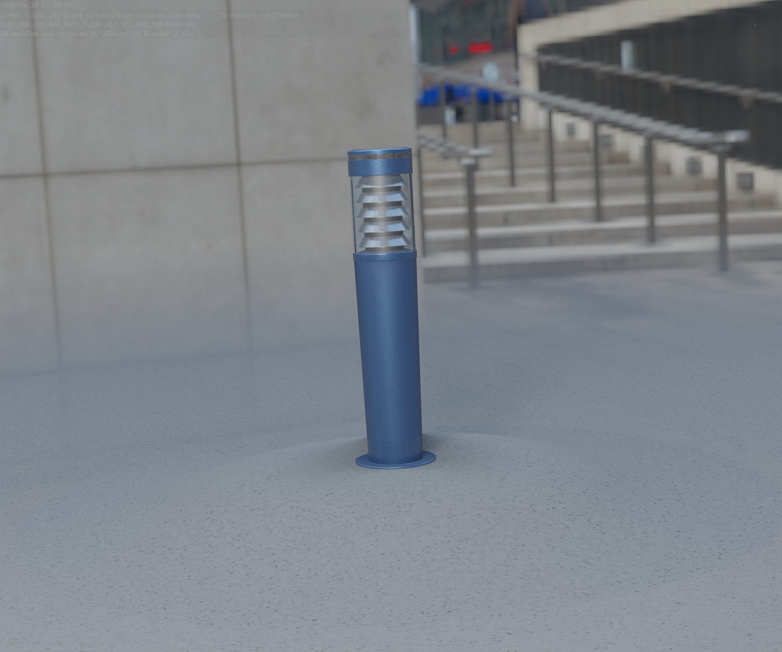 Low-Poly Blue Light Column 20 - Street Light Set-9 Low-poly 3D model_18