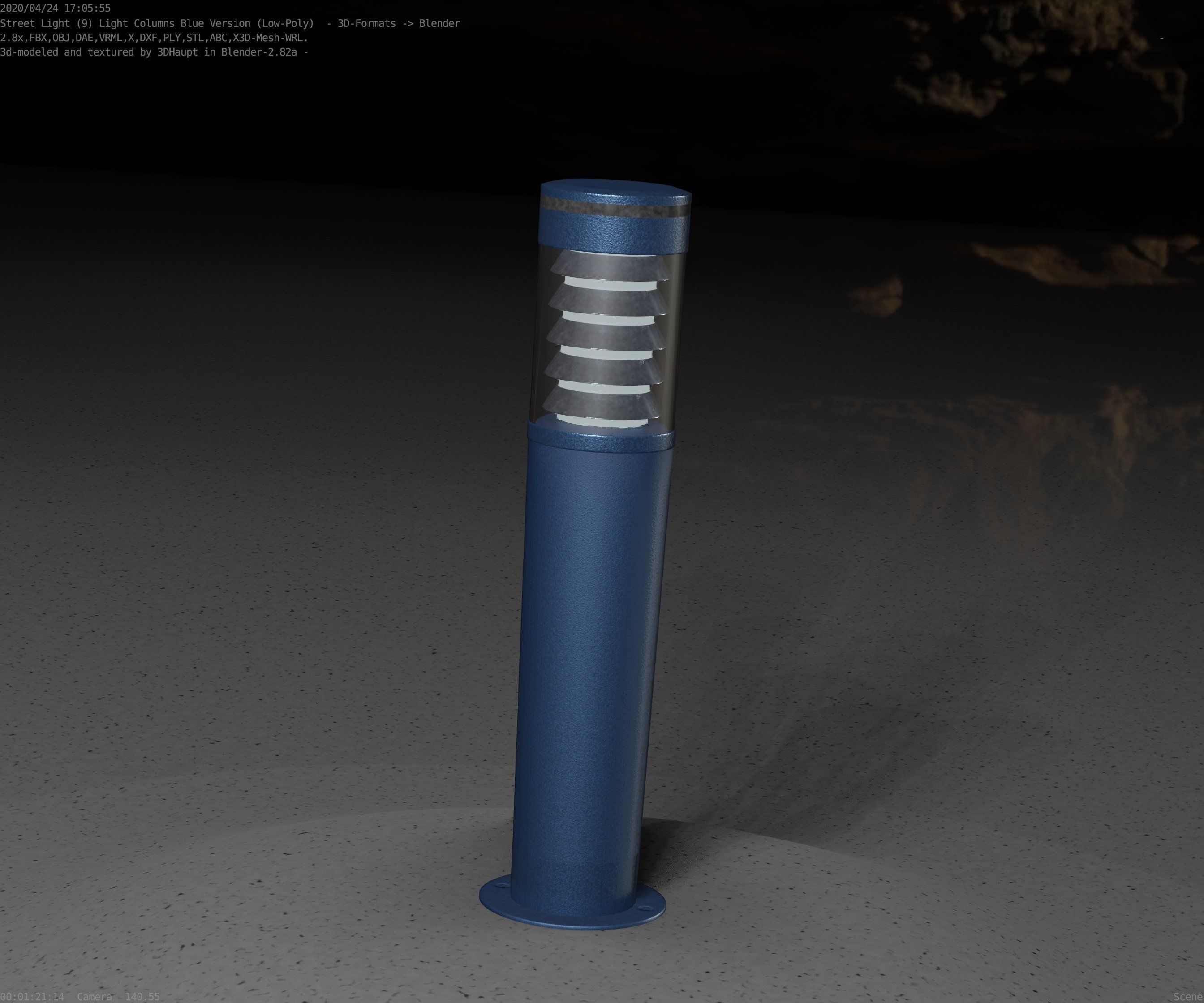 Low-Poly Blue Light Column 20 - Street Light Set-9 Low-poly 3D model_59