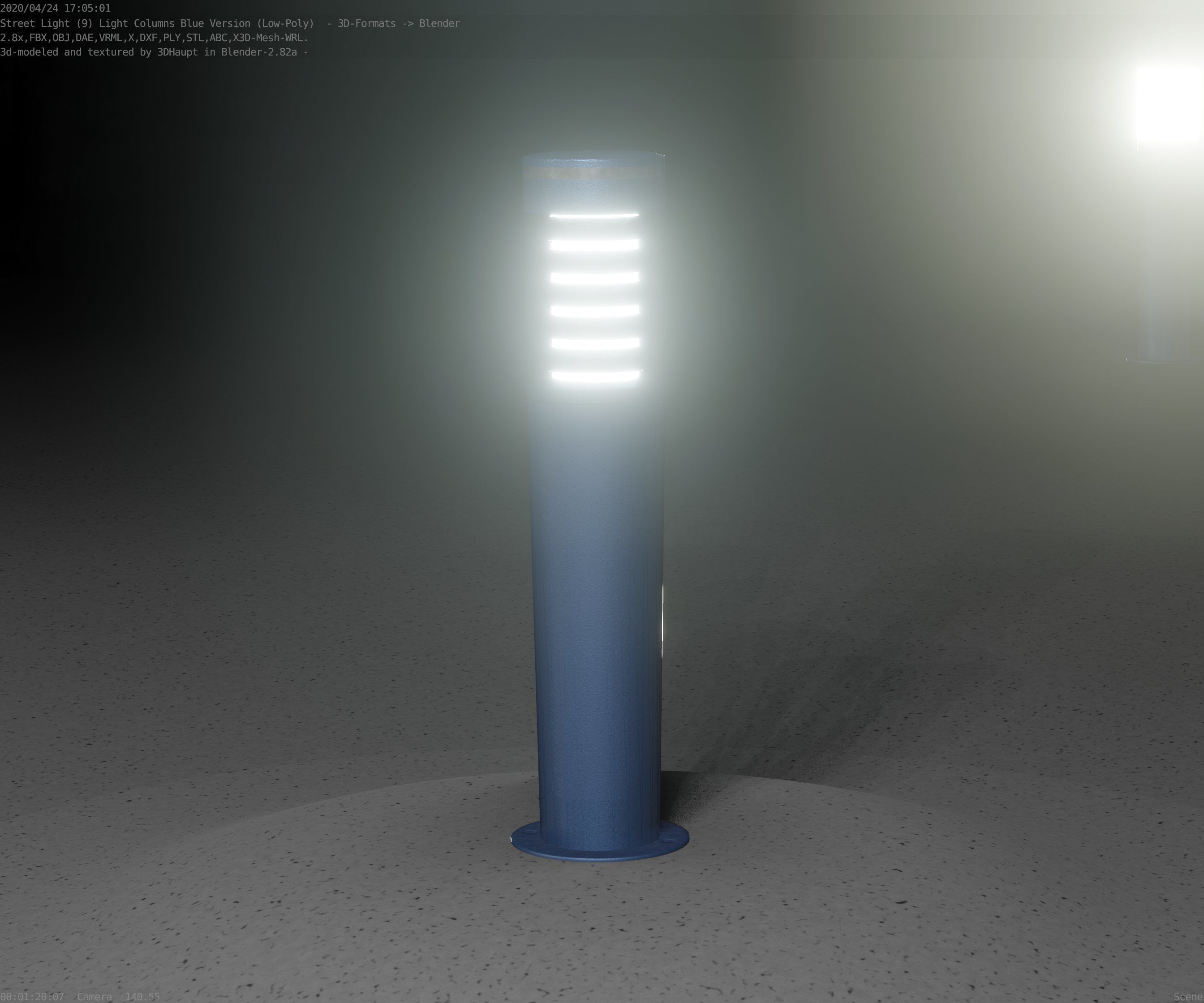 Low-Poly Blue Light Column 20 - Street Light Set-9 Low-poly 3D model_29