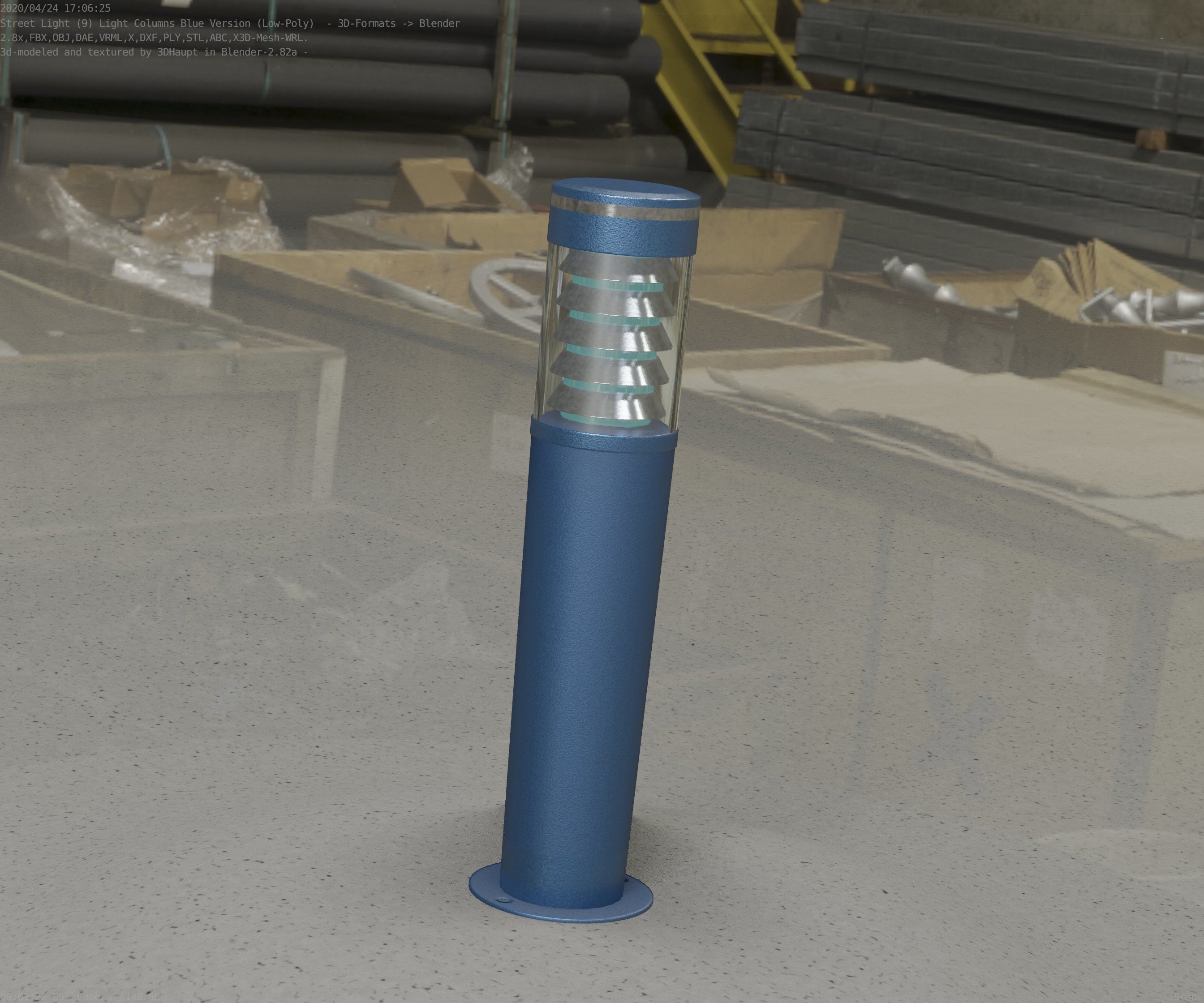 Low-Poly Blue Light Column 20 - Street Light Set-9 Low-poly 3D model_74
