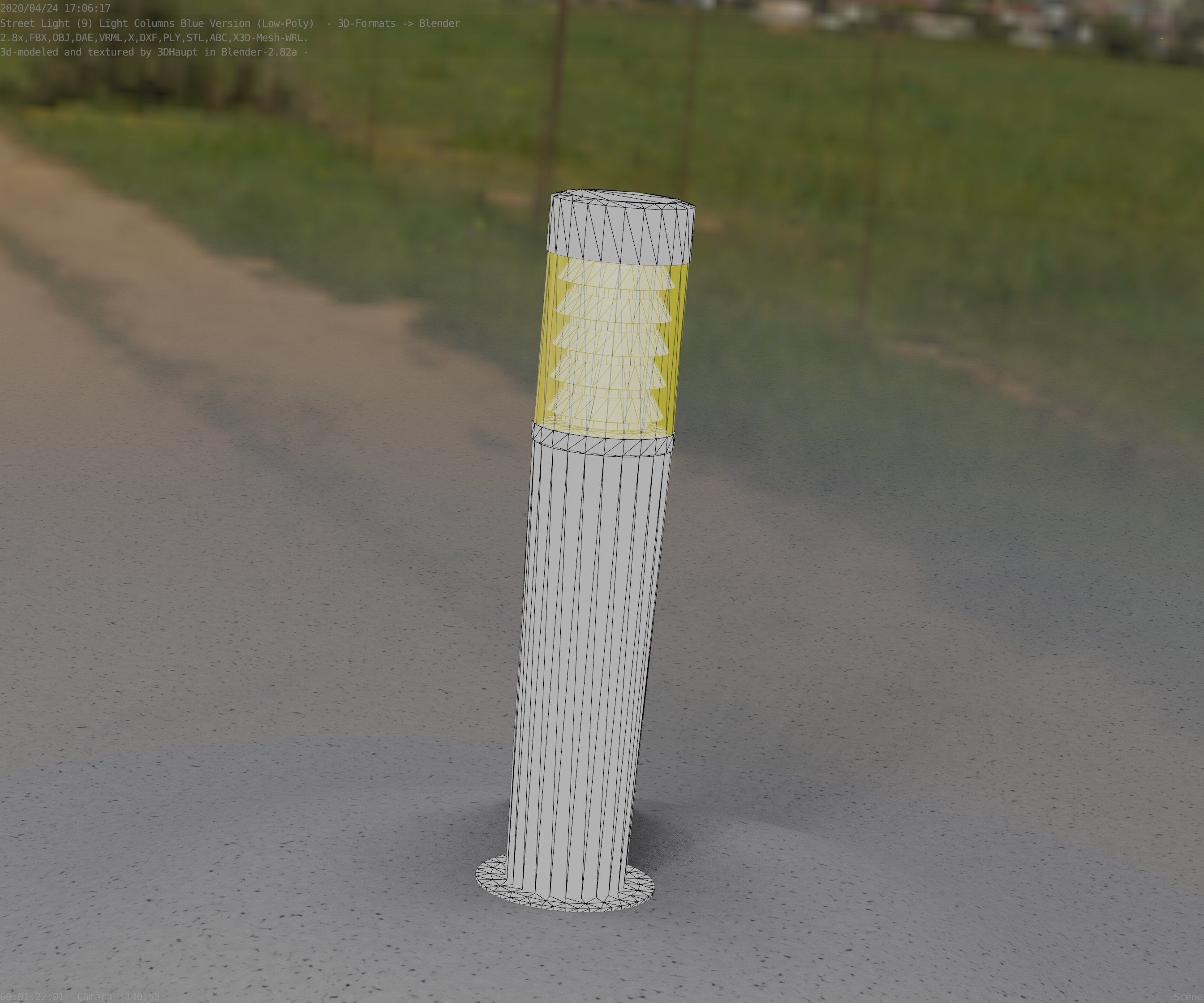 Low-Poly Blue Light Column 20 - Street Light Set-9 Low-poly 3D model_70