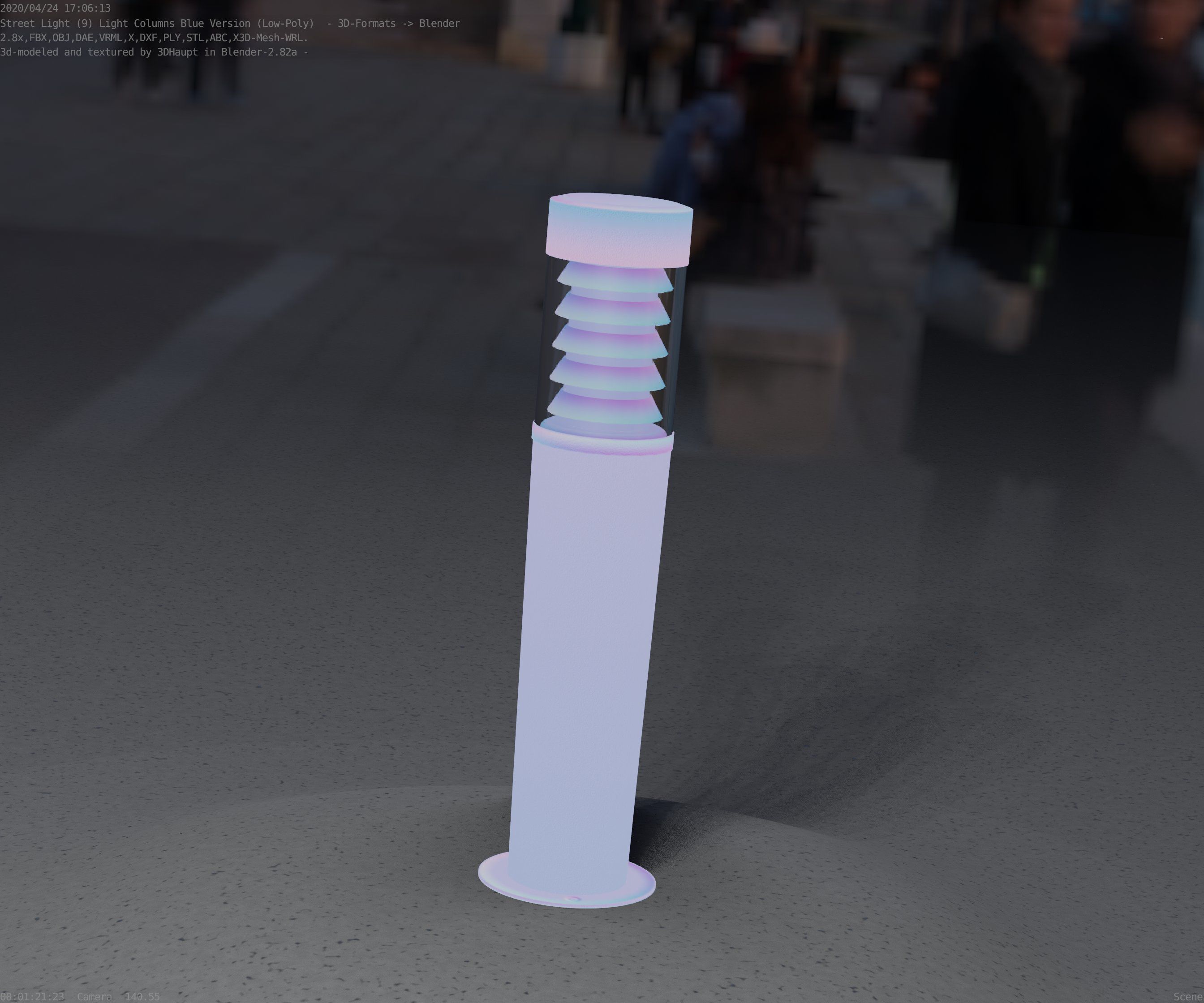 Low-Poly Blue Light Column 20 - Street Light Set-9 Low-poly 3D model_68