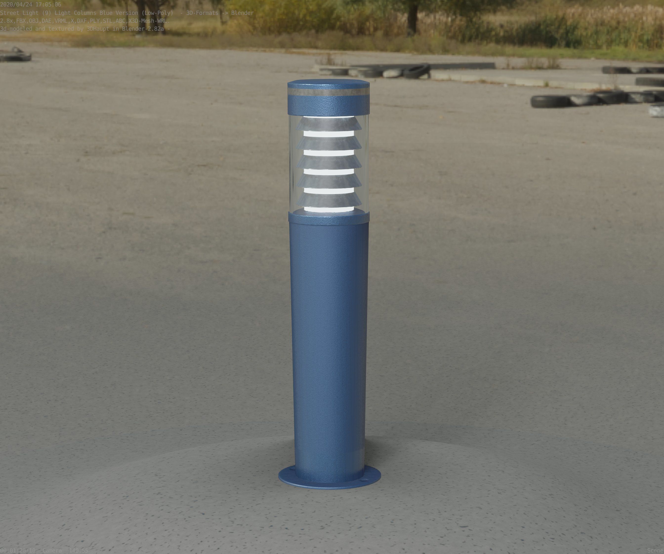 Low-Poly Blue Light Column 20 - Street Light Set-9 Low-poly 3D model_32