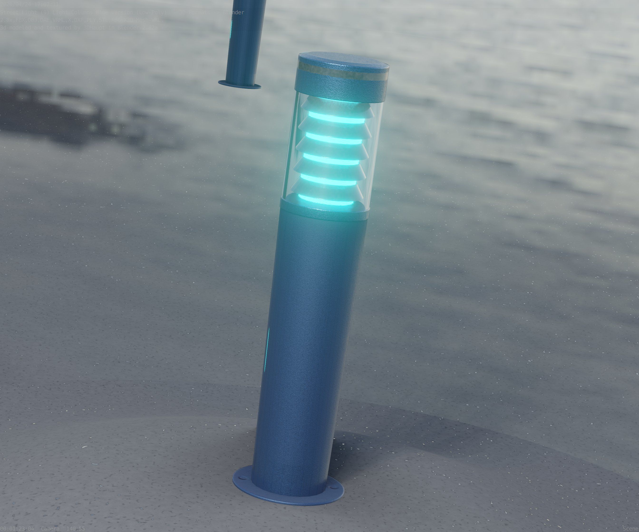 Low-Poly Blue Light Column 20 - Street Light Set-9 Low-poly 3D model_96