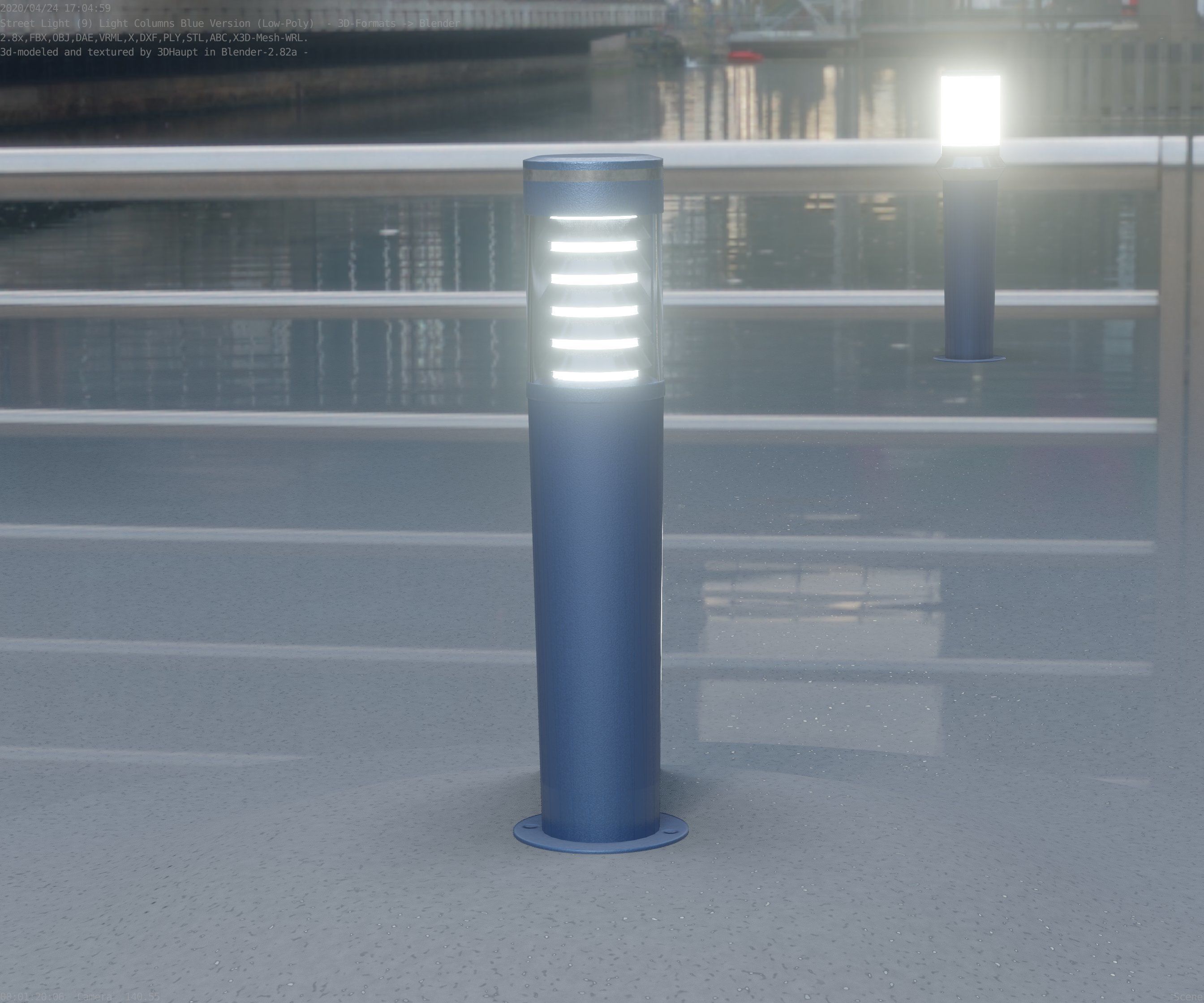 Low-Poly Blue Light Column 20 - Street Light Set-9 Low-poly 3D model_28