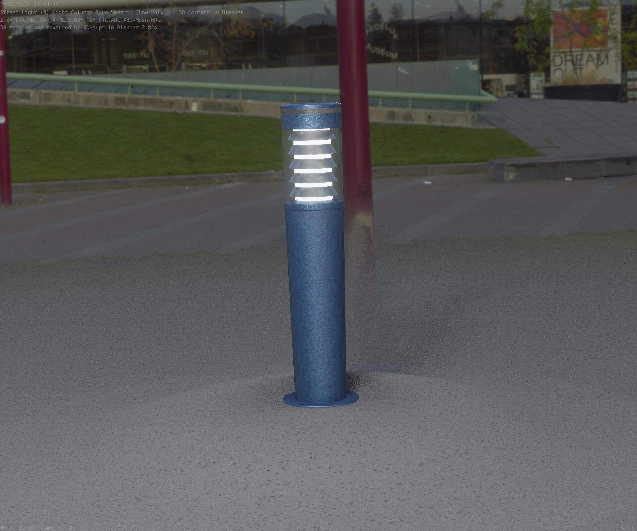 Low-Poly Blue Light Column 20 - Street Light Set-9 Low-poly 3D model_7
