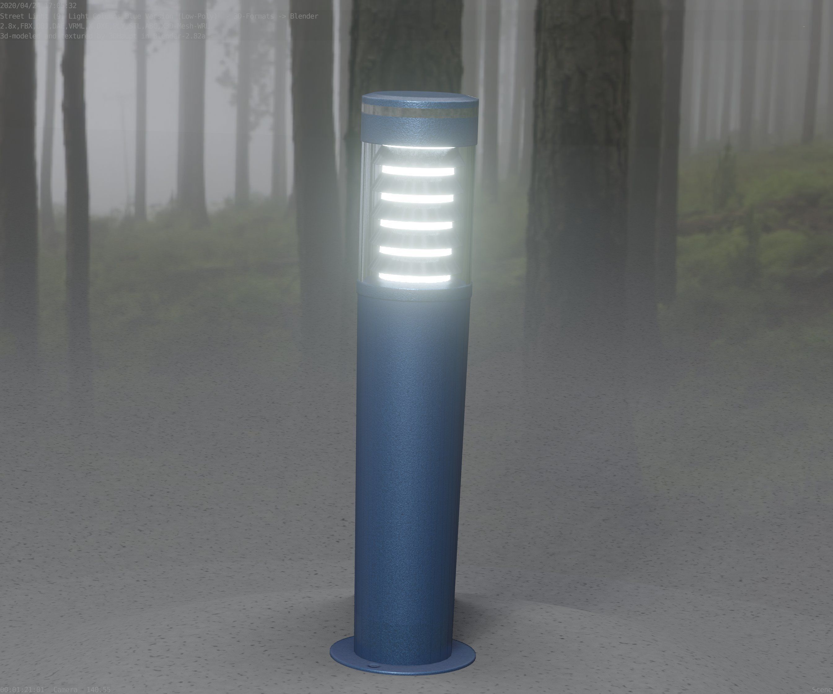 Low-Poly Blue Light Column 20 - Street Light Set-9 Low-poly 3D model_46