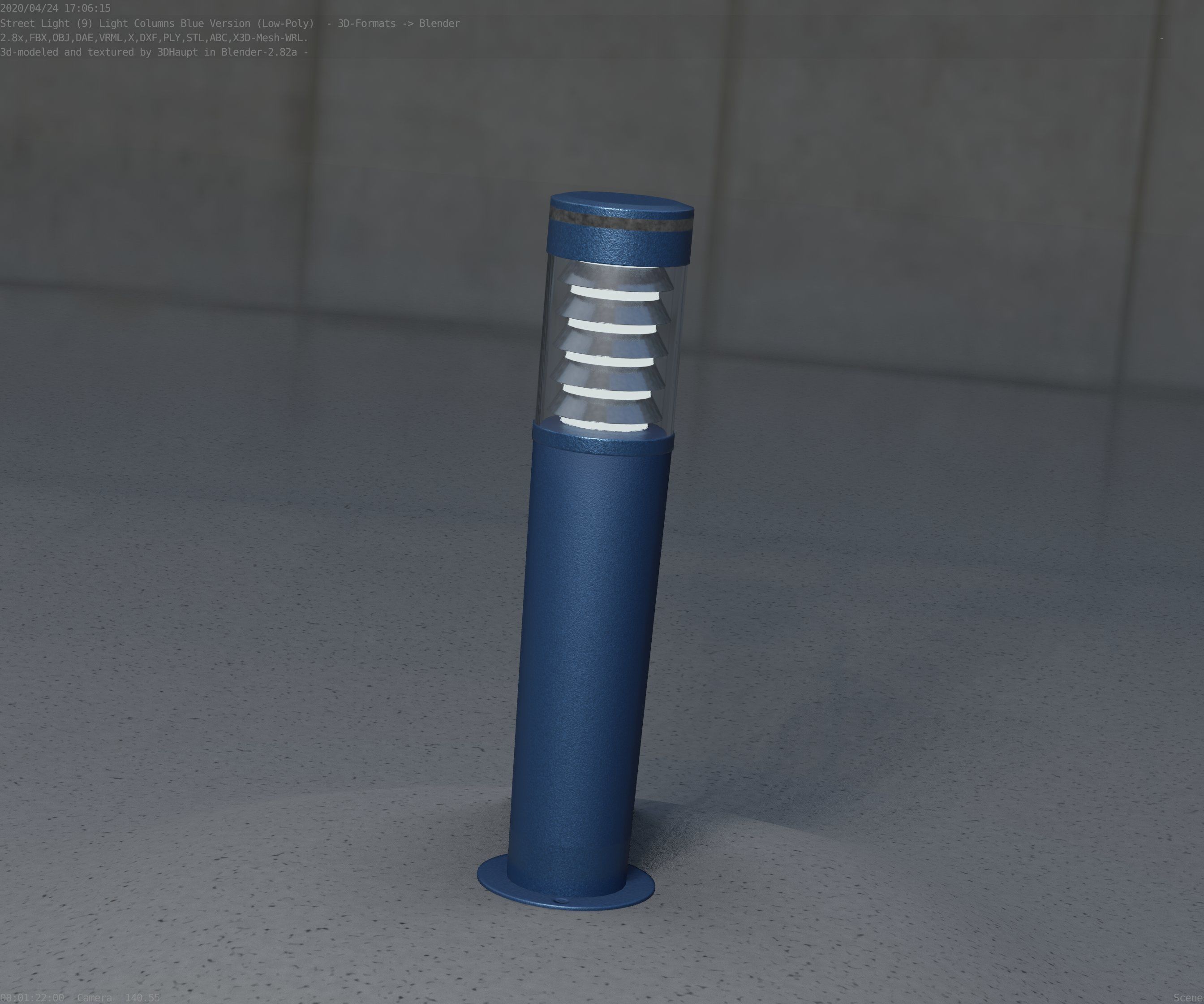 Low-Poly Blue Light Column 20 - Street Light Set-9 Low-poly 3D model_69