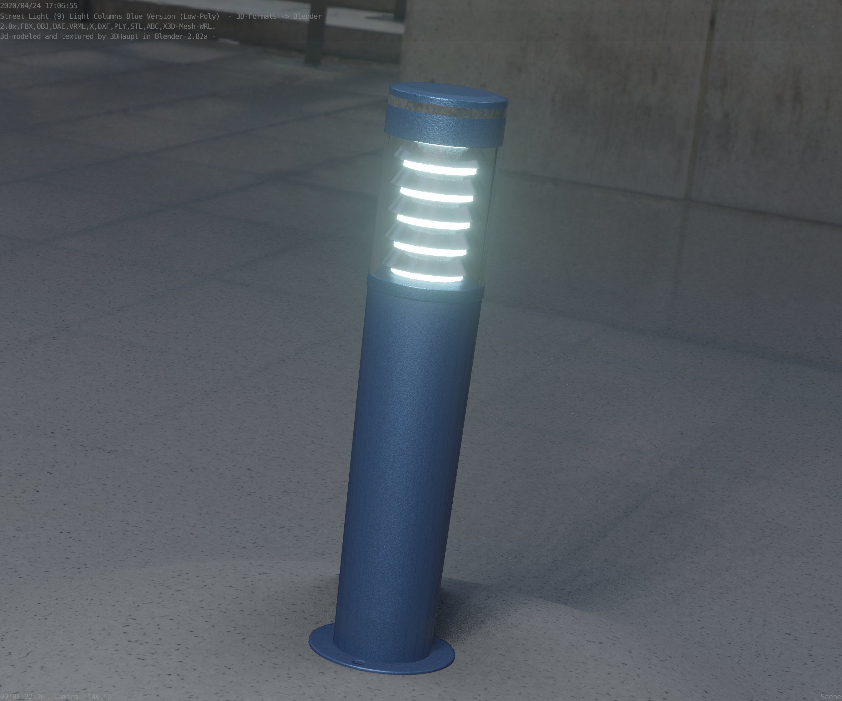 Low-Poly Blue Light Column 20 - Street Light Set-9 Low-poly 3D model_89