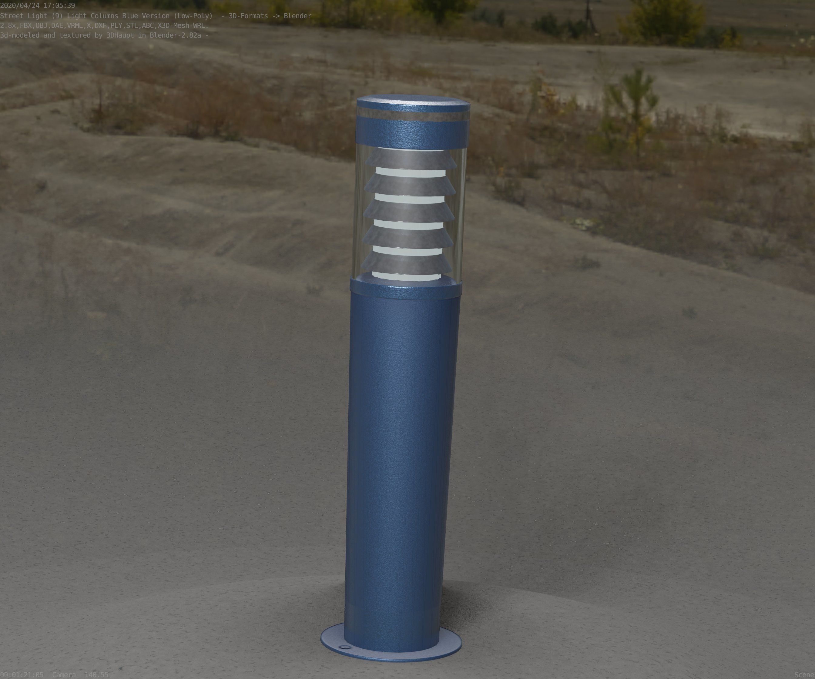 Low-Poly Blue Light Column 20 - Street Light Set-9 Low-poly 3D model_50