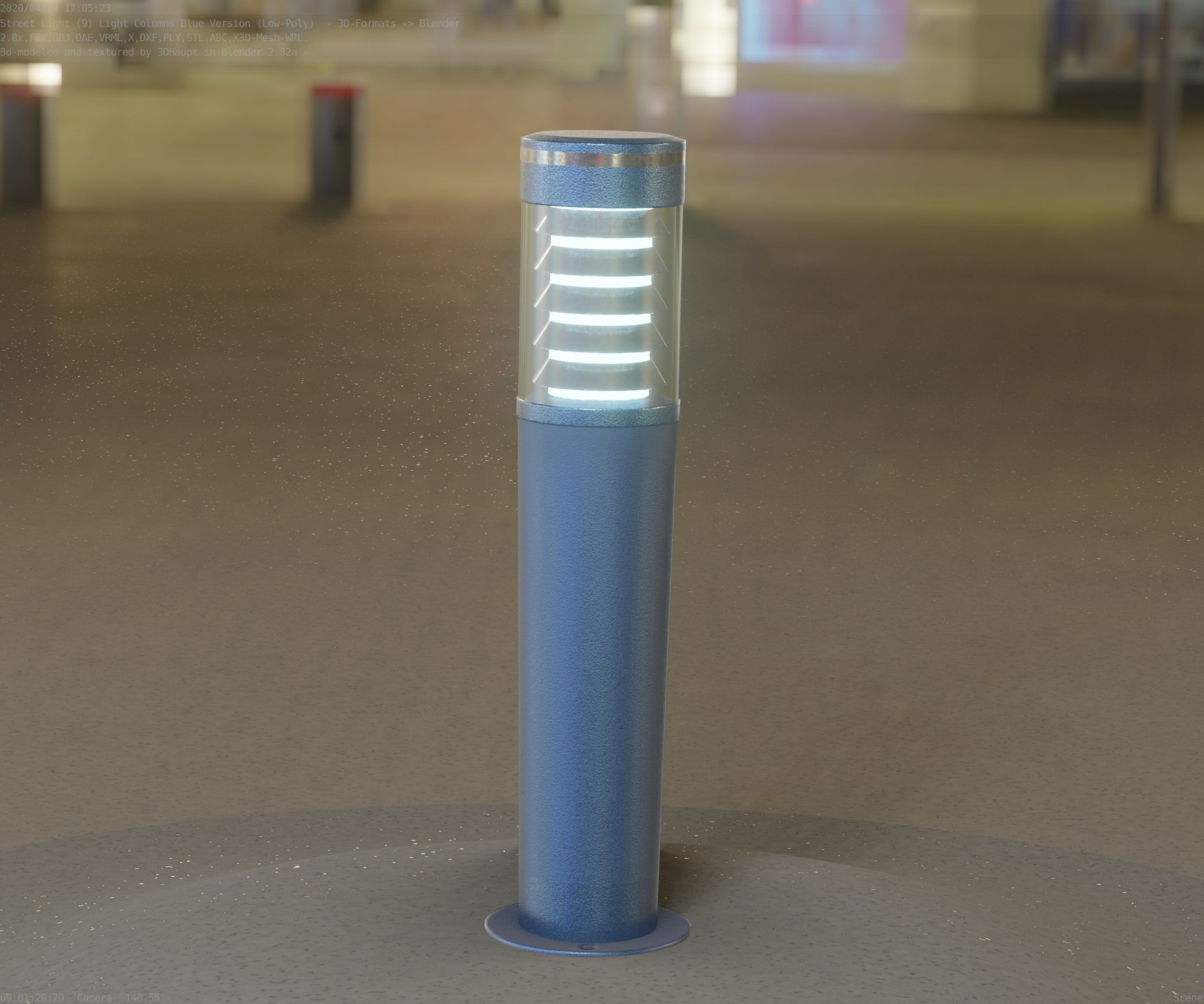 Low-Poly Blue Light Column 20 - Street Light Set-9 Low-poly 3D model_42