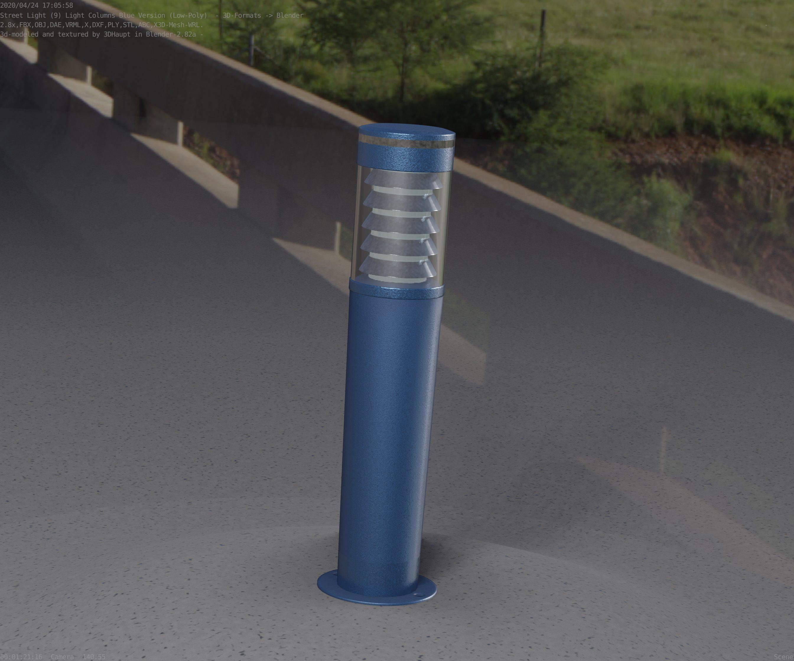 Low-Poly Blue Light Column 20 - Street Light Set-9 Low-poly 3D model_61