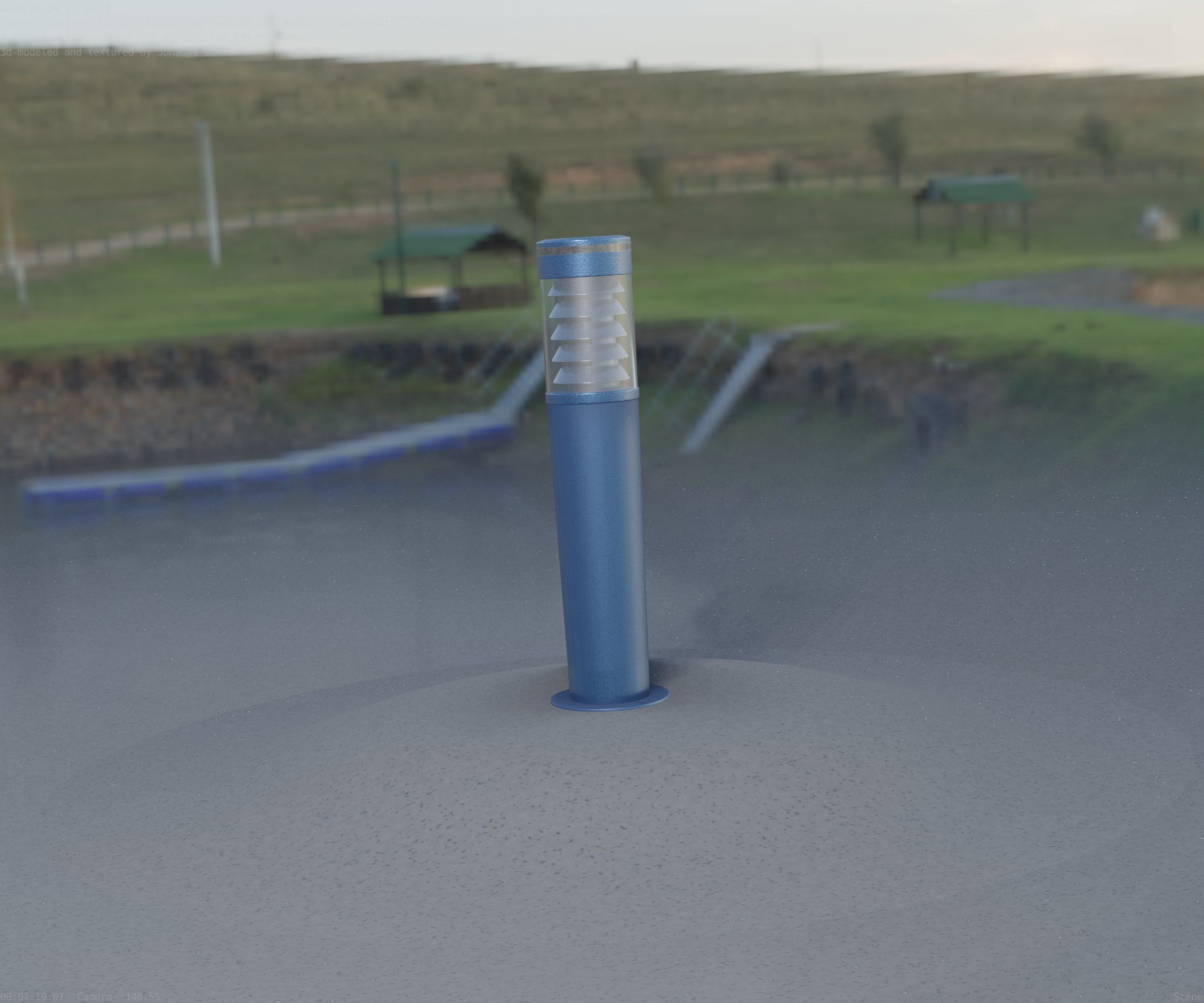 Low-Poly Blue Light Column 20 - Street Light Set-9 Low-poly 3D model_15