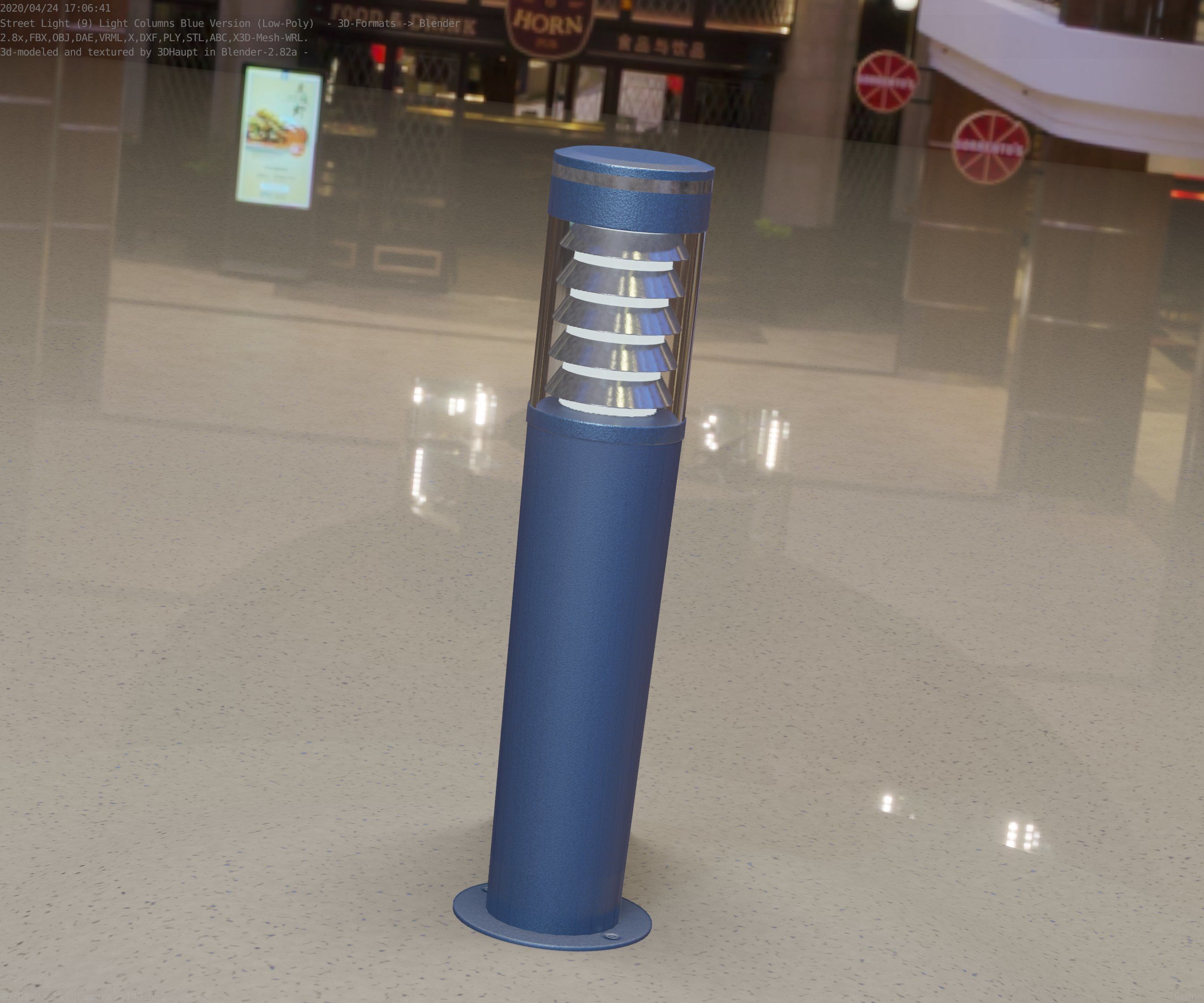 Low-Poly Blue Light Column 20 - Street Light Set-9 Low-poly 3D model_82