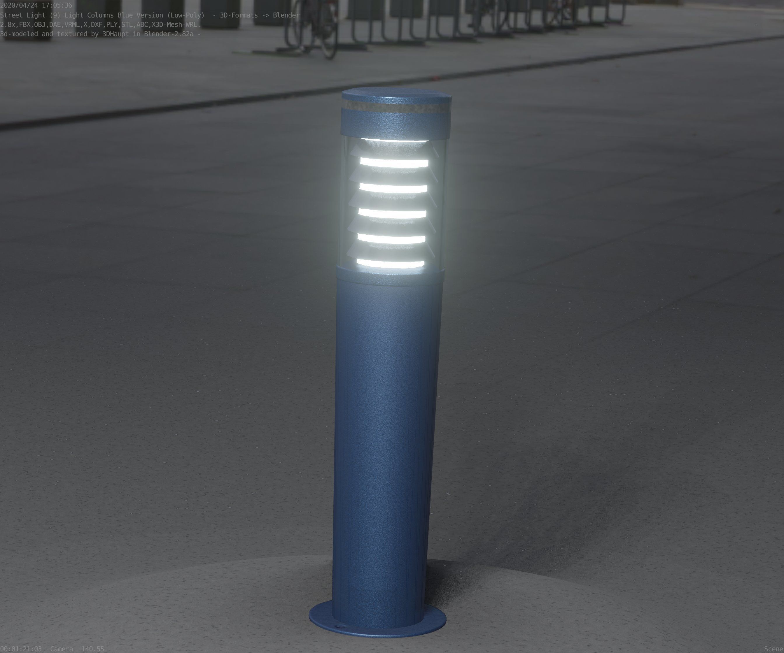 Low-Poly Blue Light Column 20 - Street Light Set-9 Low-poly 3D model_48