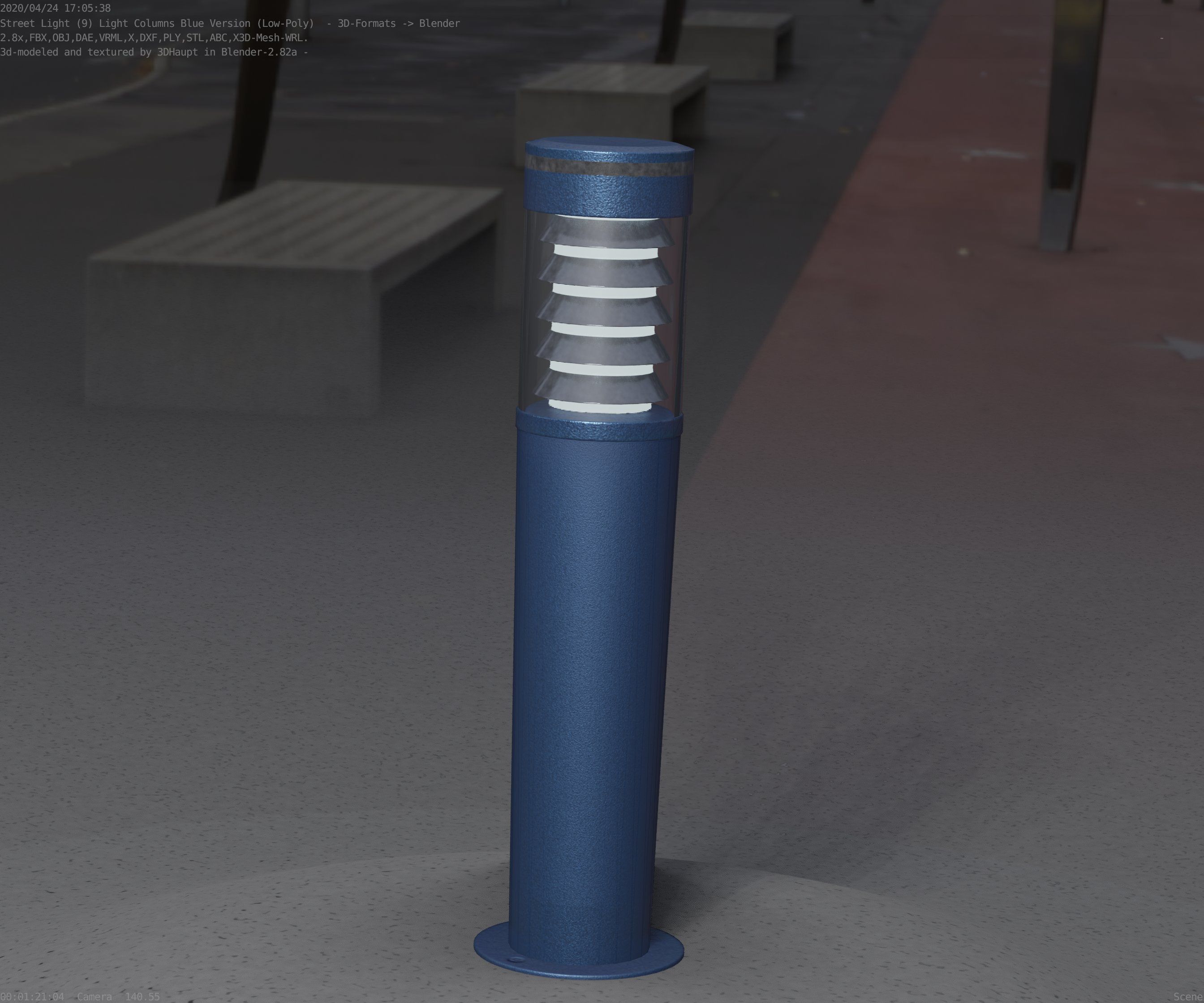 Low-Poly Blue Light Column 20 - Street Light Set-9 Low-poly 3D model_49