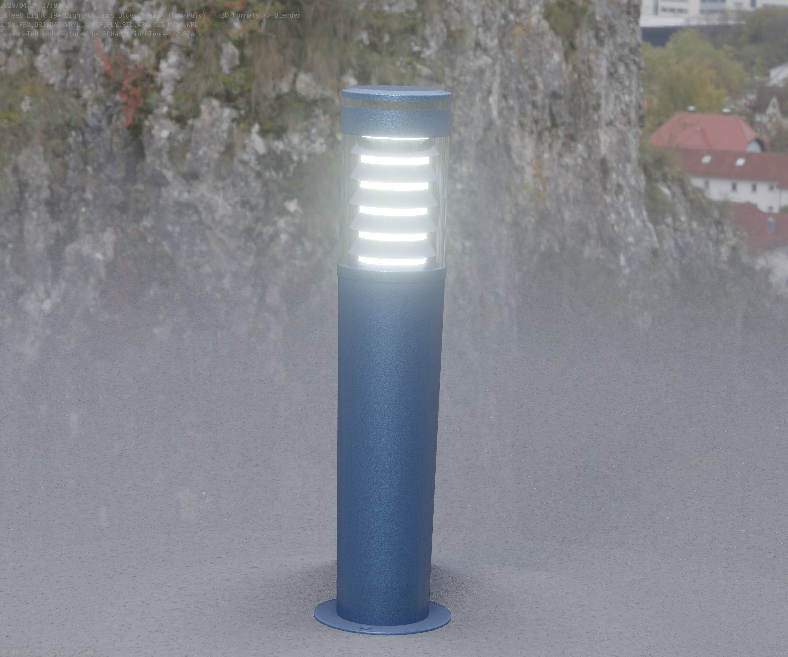 Low-Poly Blue Light Column 20 - Street Light Set-9 Low-poly 3D model_44