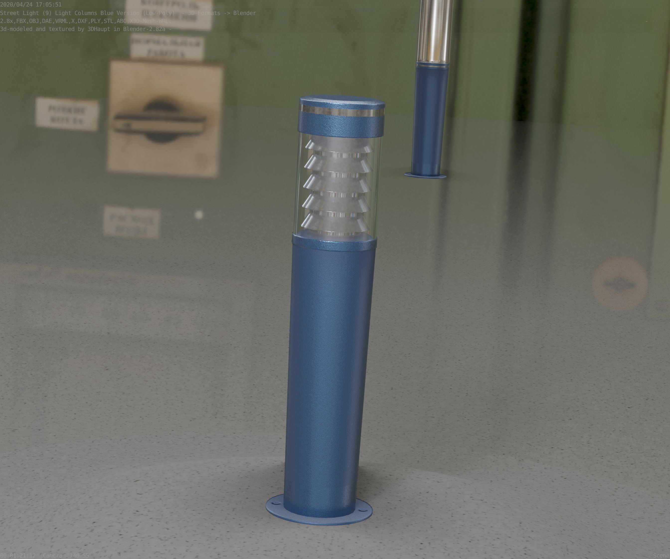 Low-Poly Blue Light Column 20 - Street Light Set-9 Low-poly 3D model_57