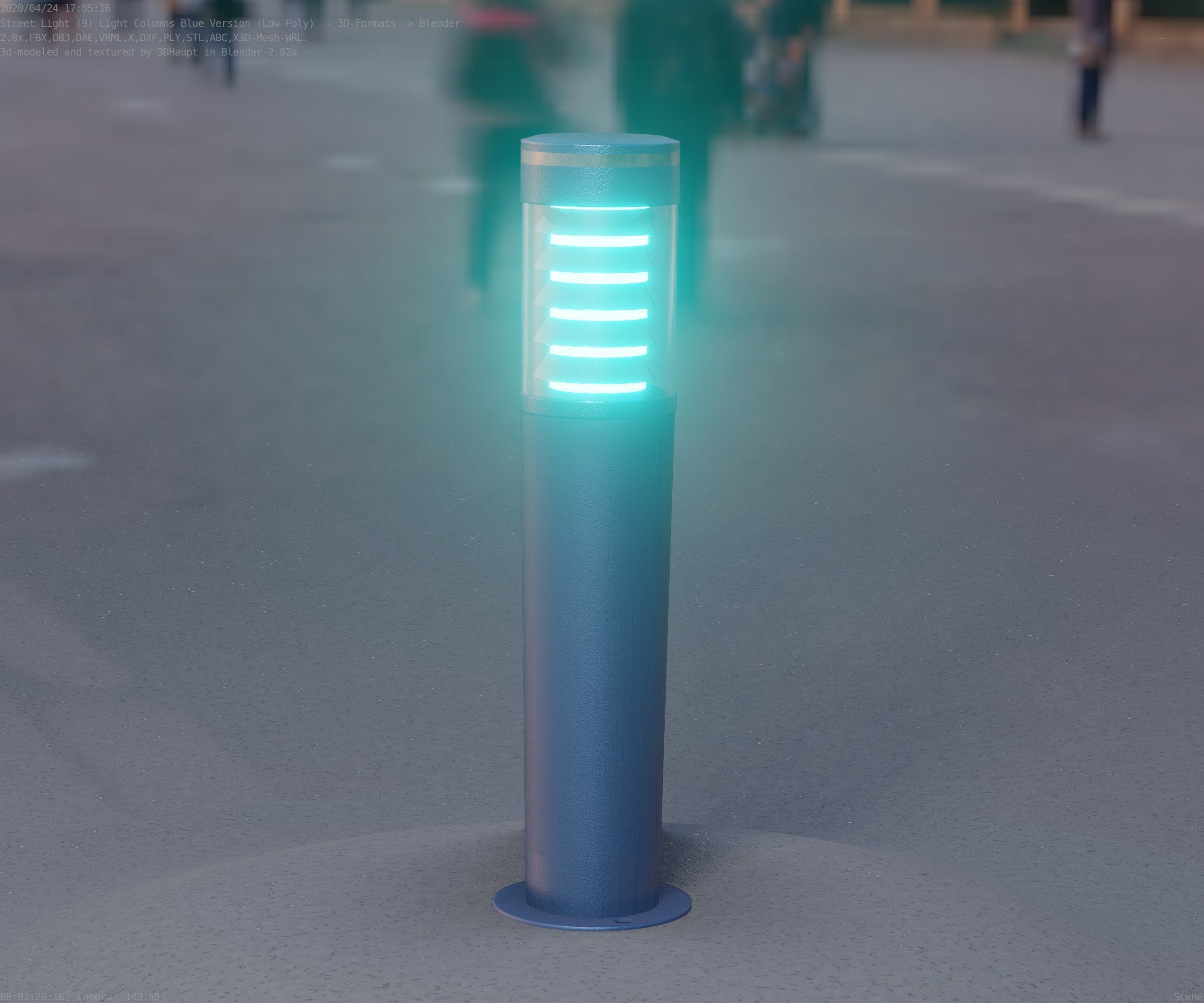Low-Poly Blue Light Column 20 - Street Light Set-9 Low-poly 3D model_38