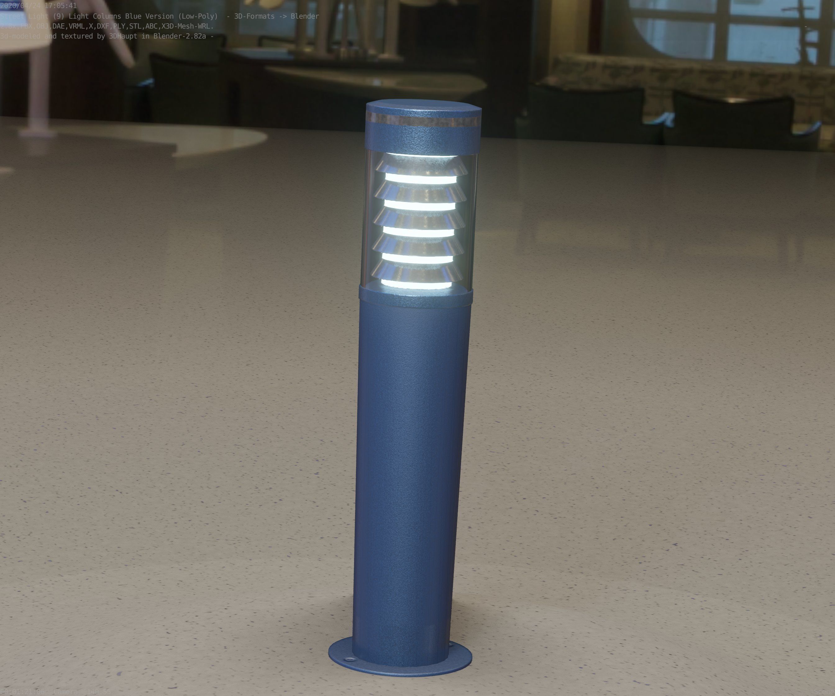 Low-Poly Blue Light Column 20 - Street Light Set-9 Low-poly 3D model_51