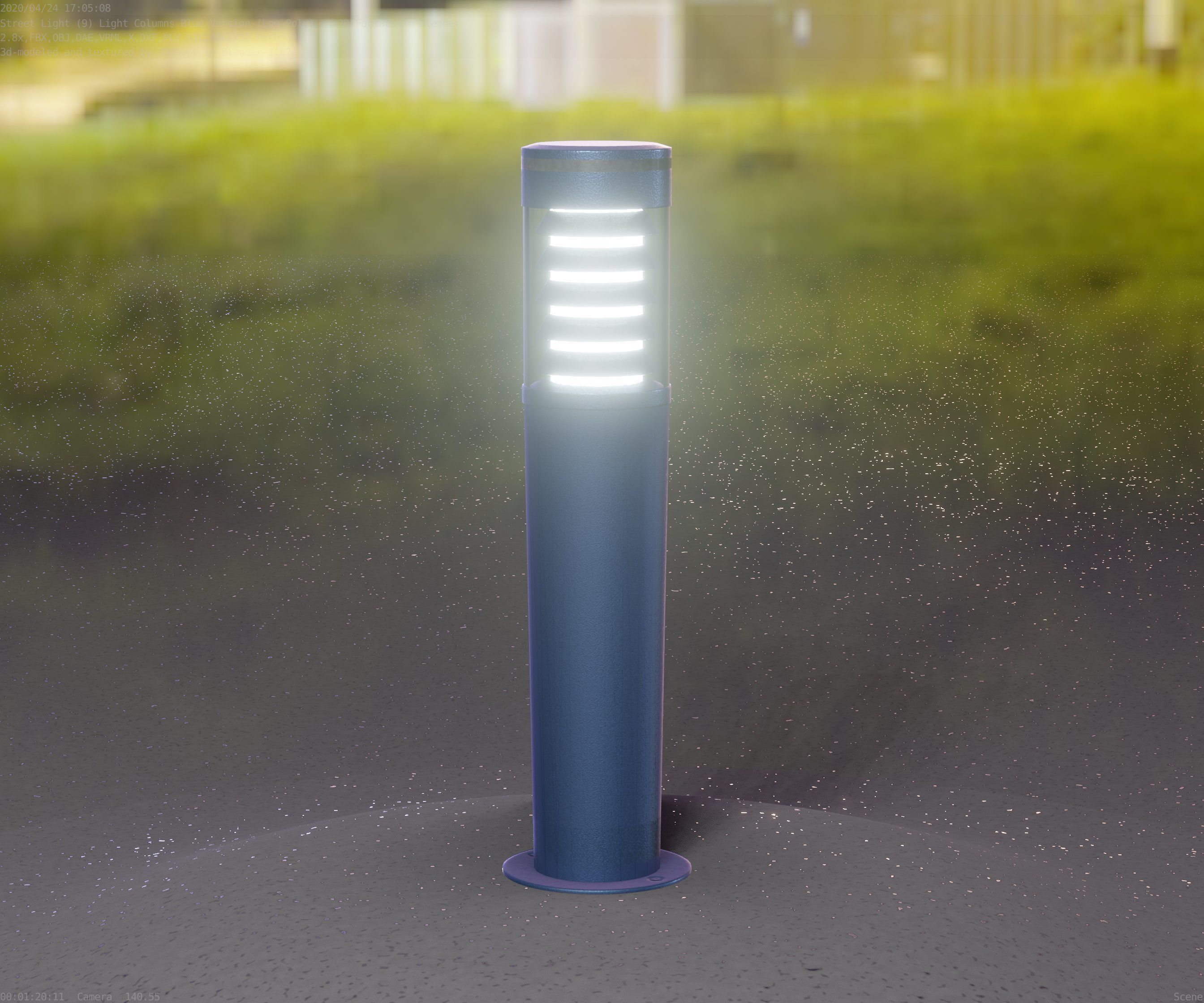 Low-Poly Blue Light Column 20 - Street Light Set-9 Low-poly 3D model_33