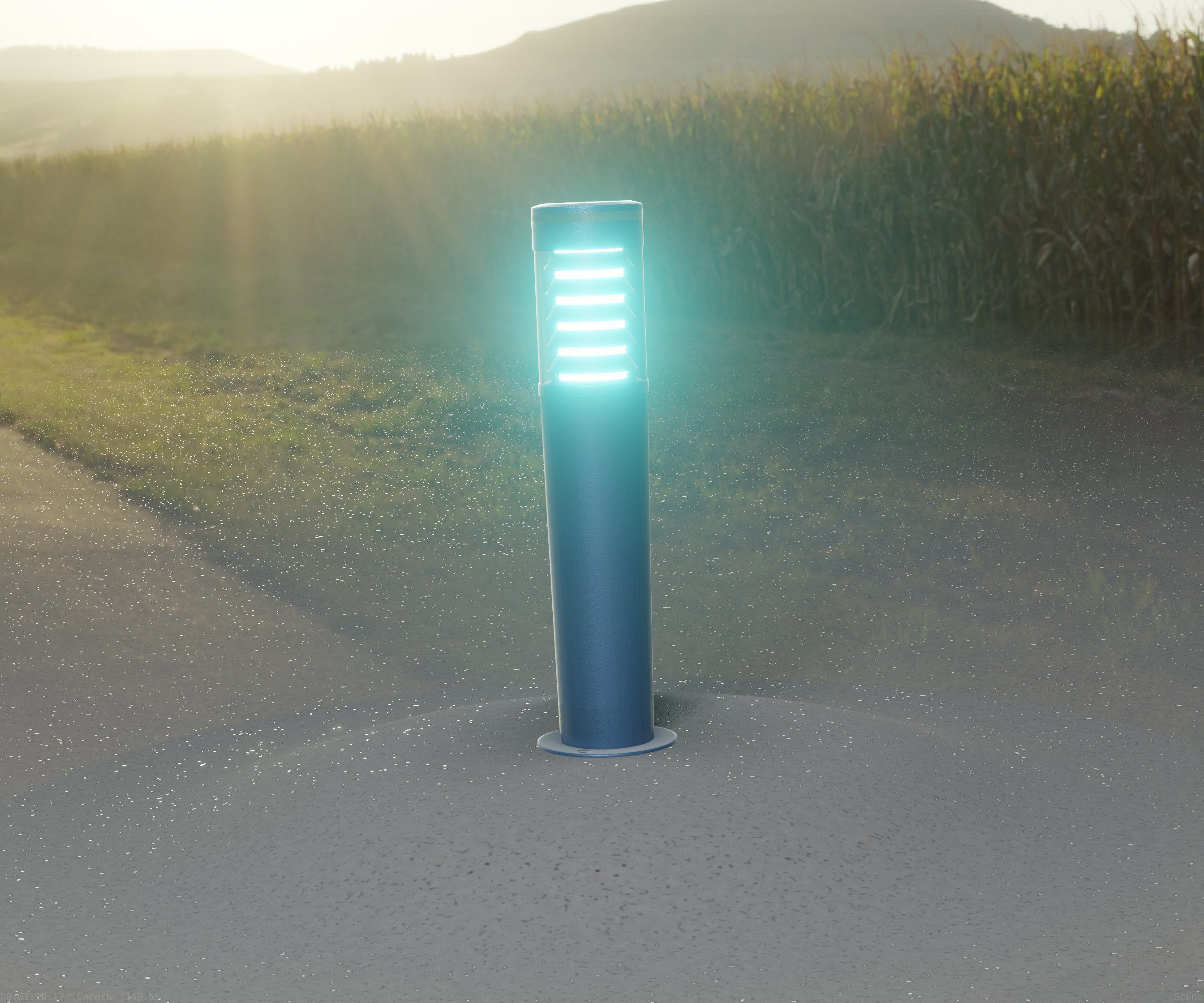 Low-Poly Blue Light Column 20 - Street Light Set-9 Low-poly 3D model_5