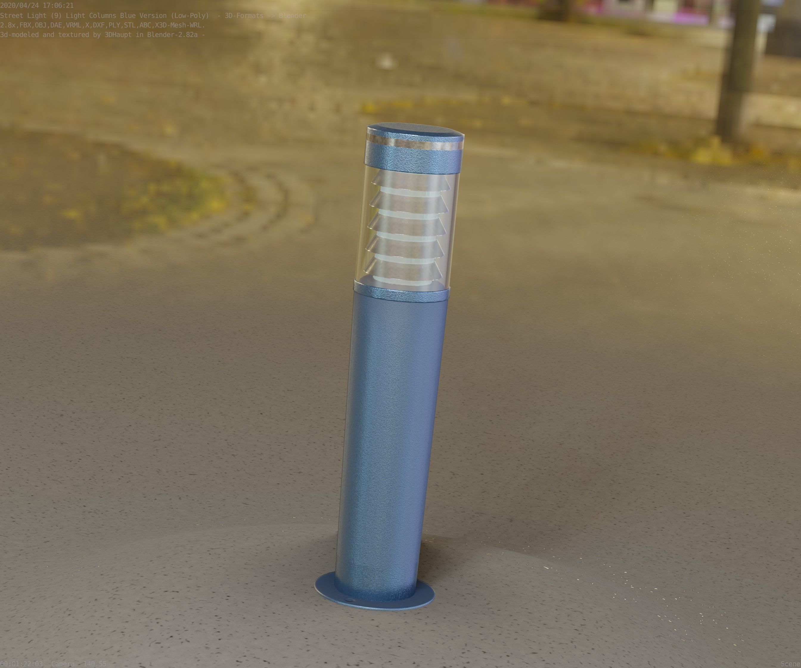 Low-Poly Blue Light Column 20 - Street Light Set-9 Low-poly 3D model_72