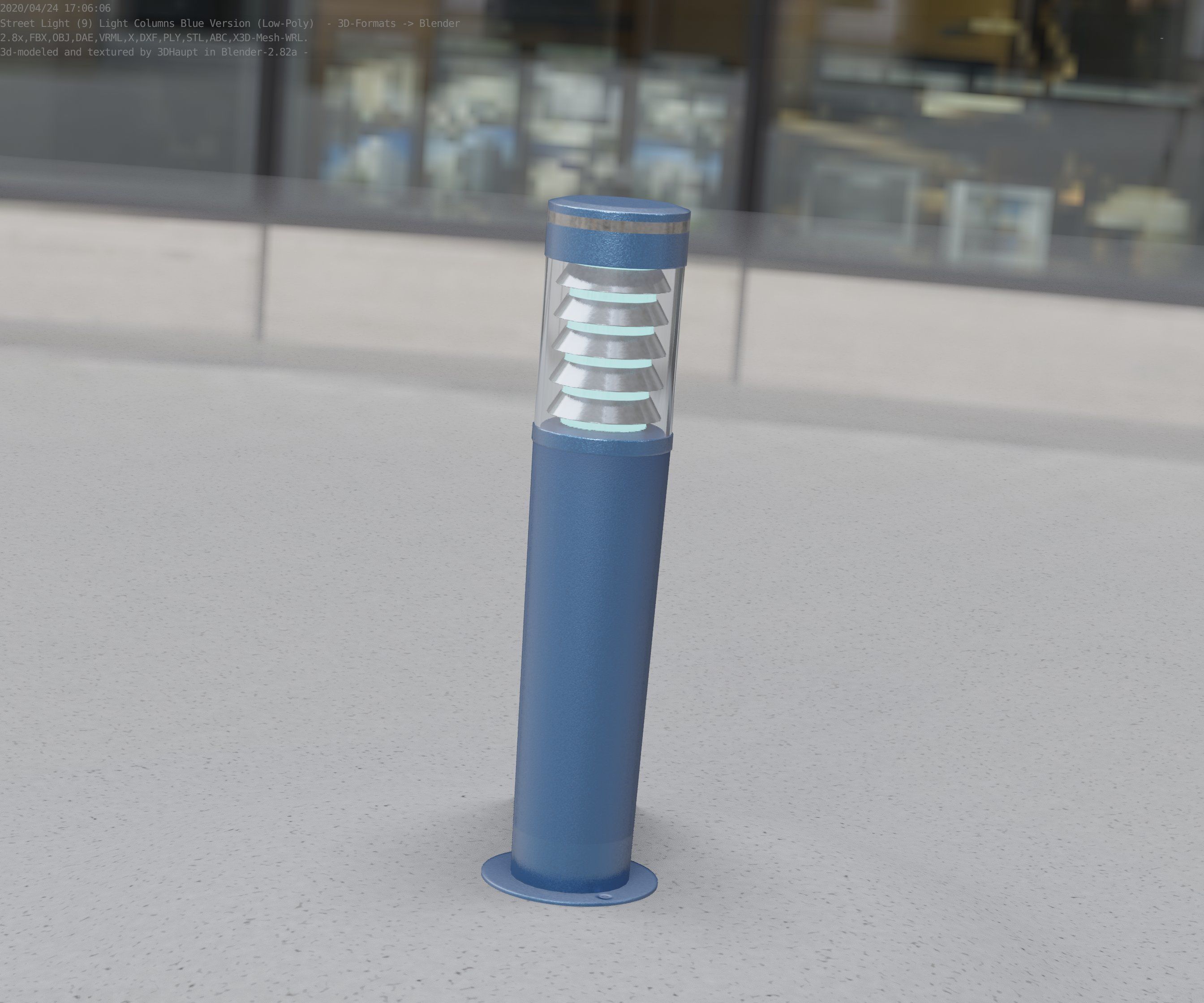 Low-Poly Blue Light Column 20 - Street Light Set-9 Low-poly 3D model_65
