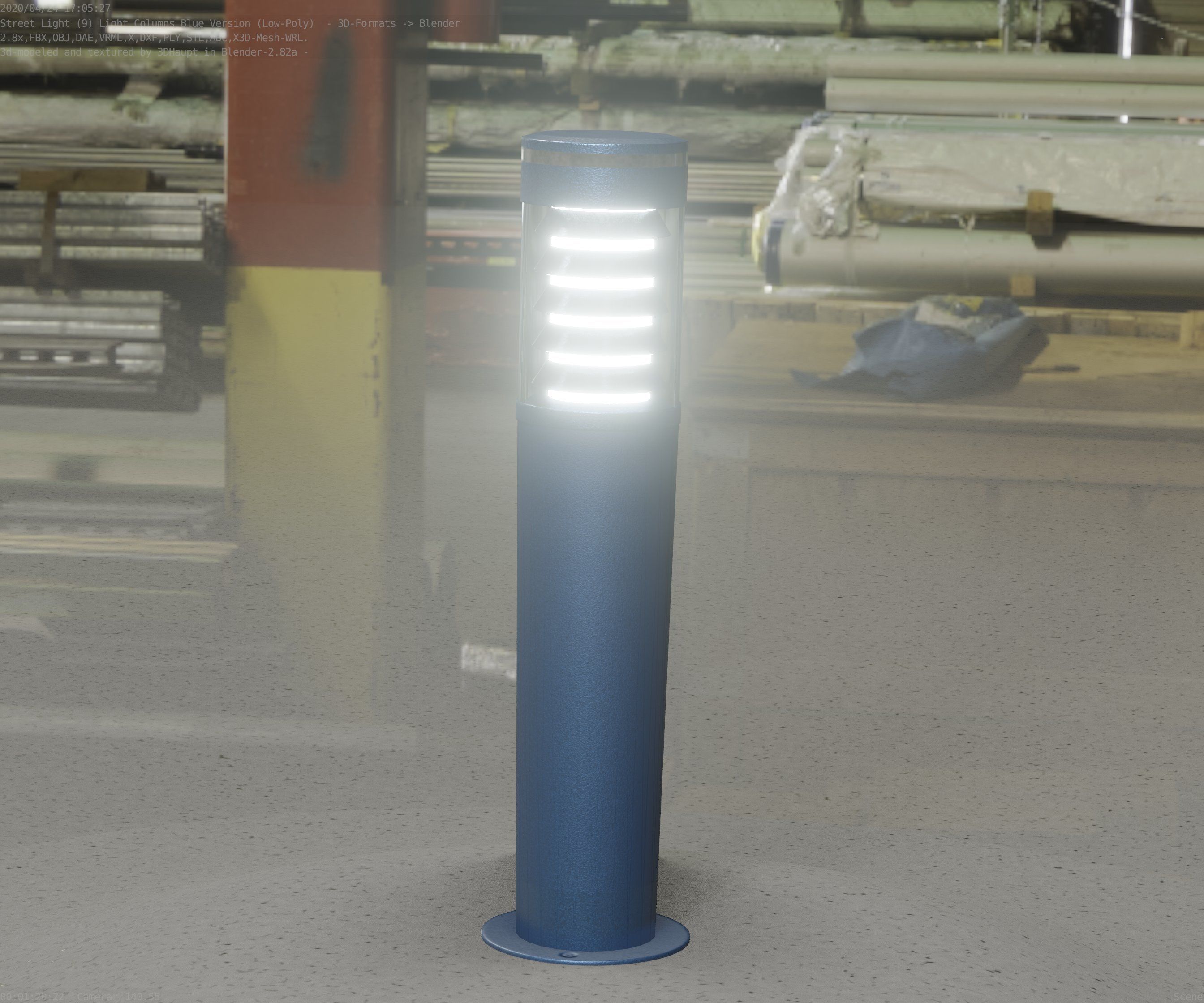 Low-Poly Blue Light Column 20 - Street Light Set-9 Low-poly 3D model_43
