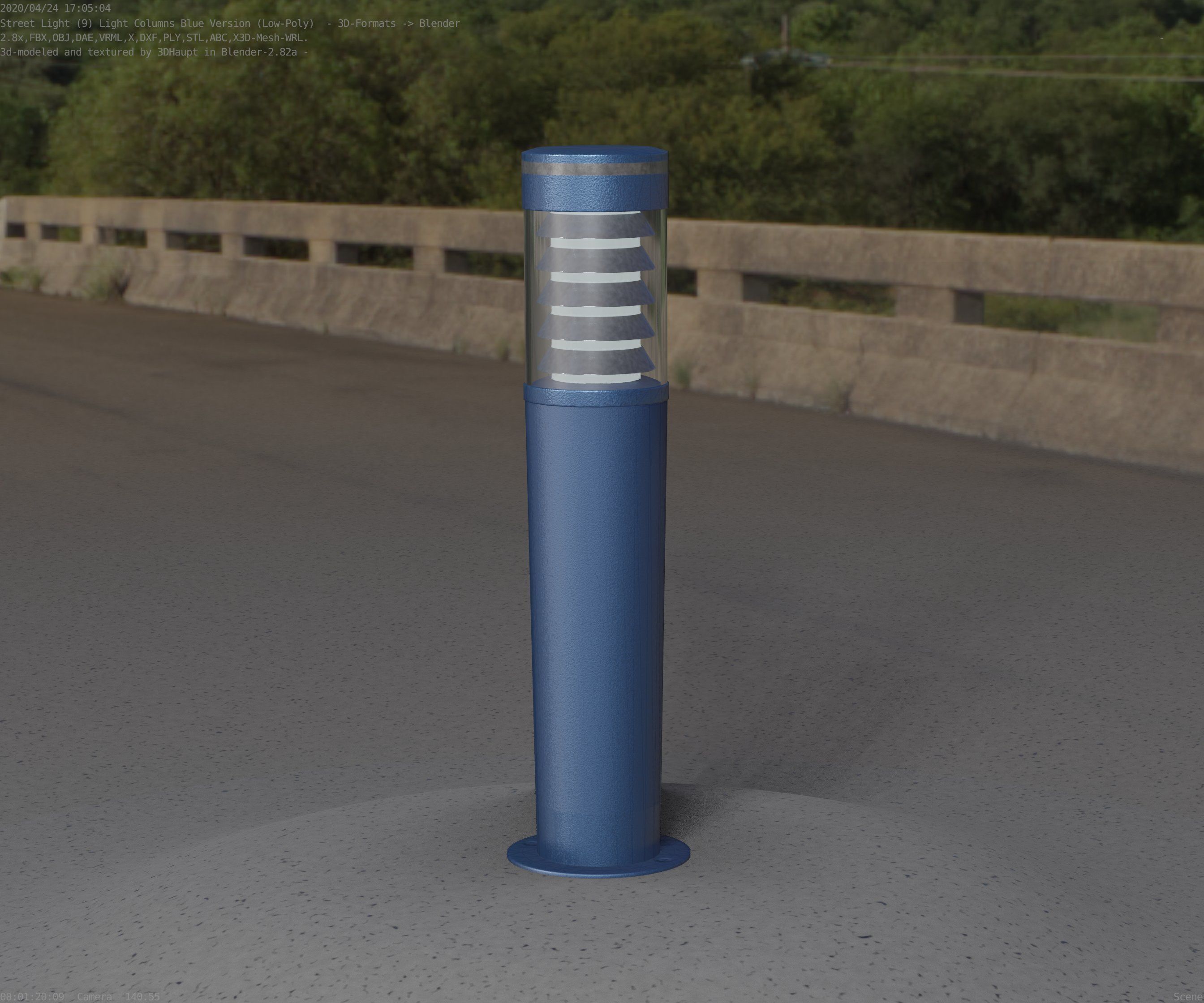 Low-Poly Blue Light Column 20 - Street Light Set-9 Low-poly 3D model_31