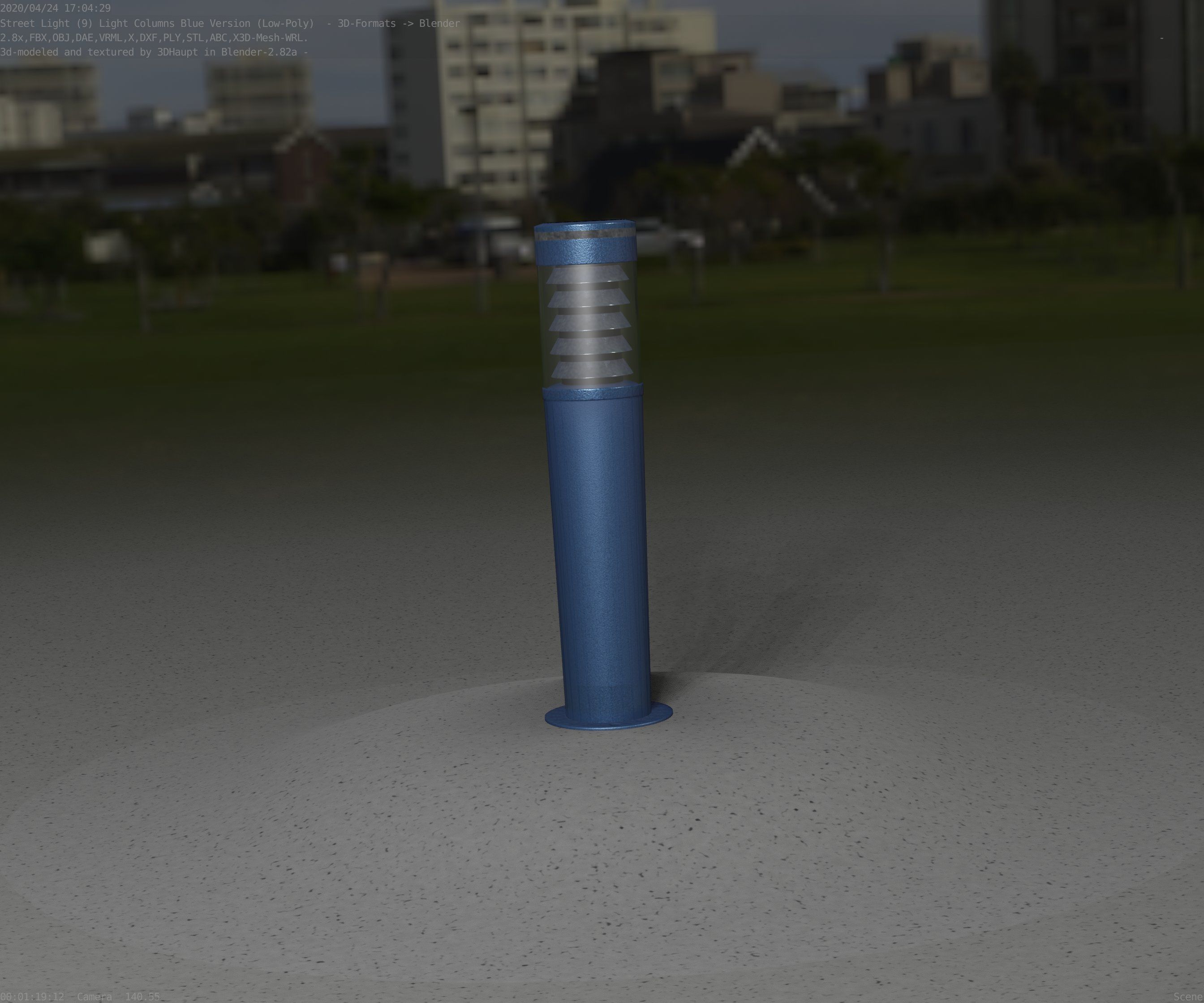 Low-Poly Blue Light Column 20 - Street Light Set-9 Low-poly 3D model_20