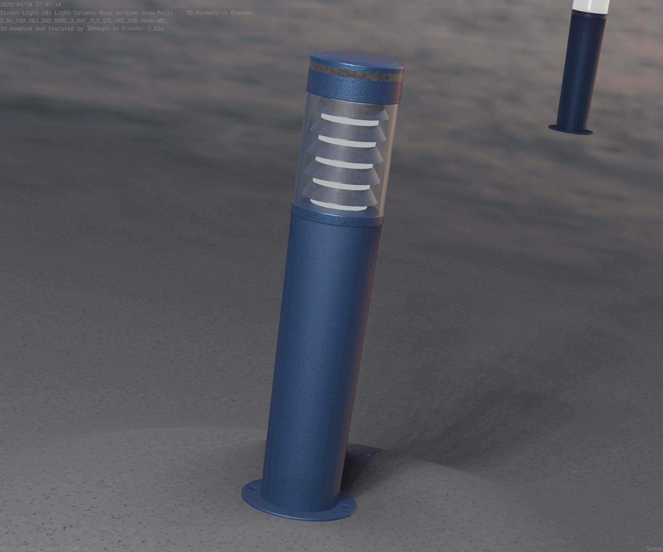 Low-Poly Blue Light Column 20 - Street Light Set-9 Low-poly 3D model_98