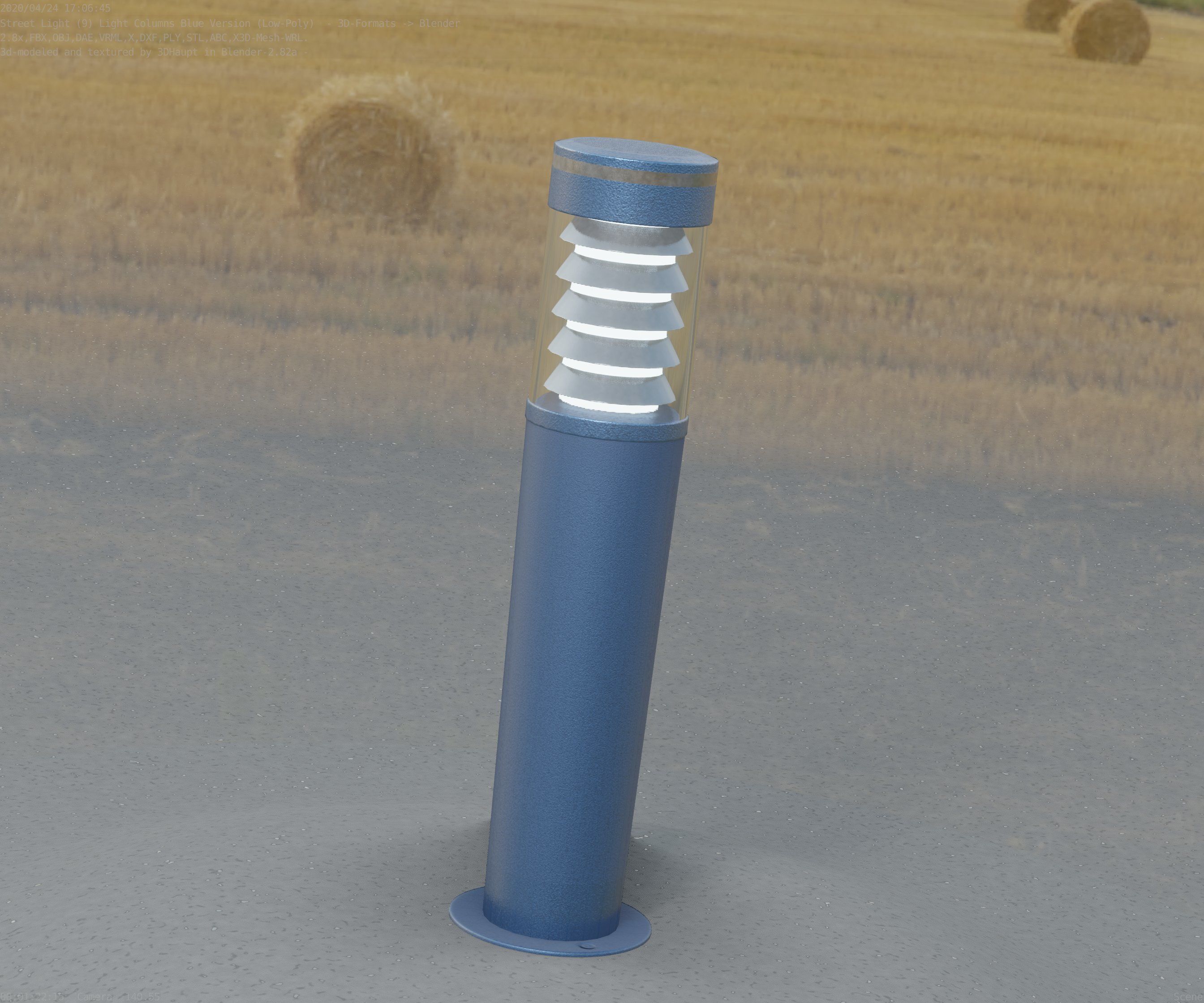 Low-Poly Blue Light Column 20 - Street Light Set-9 Low-poly 3D model_84